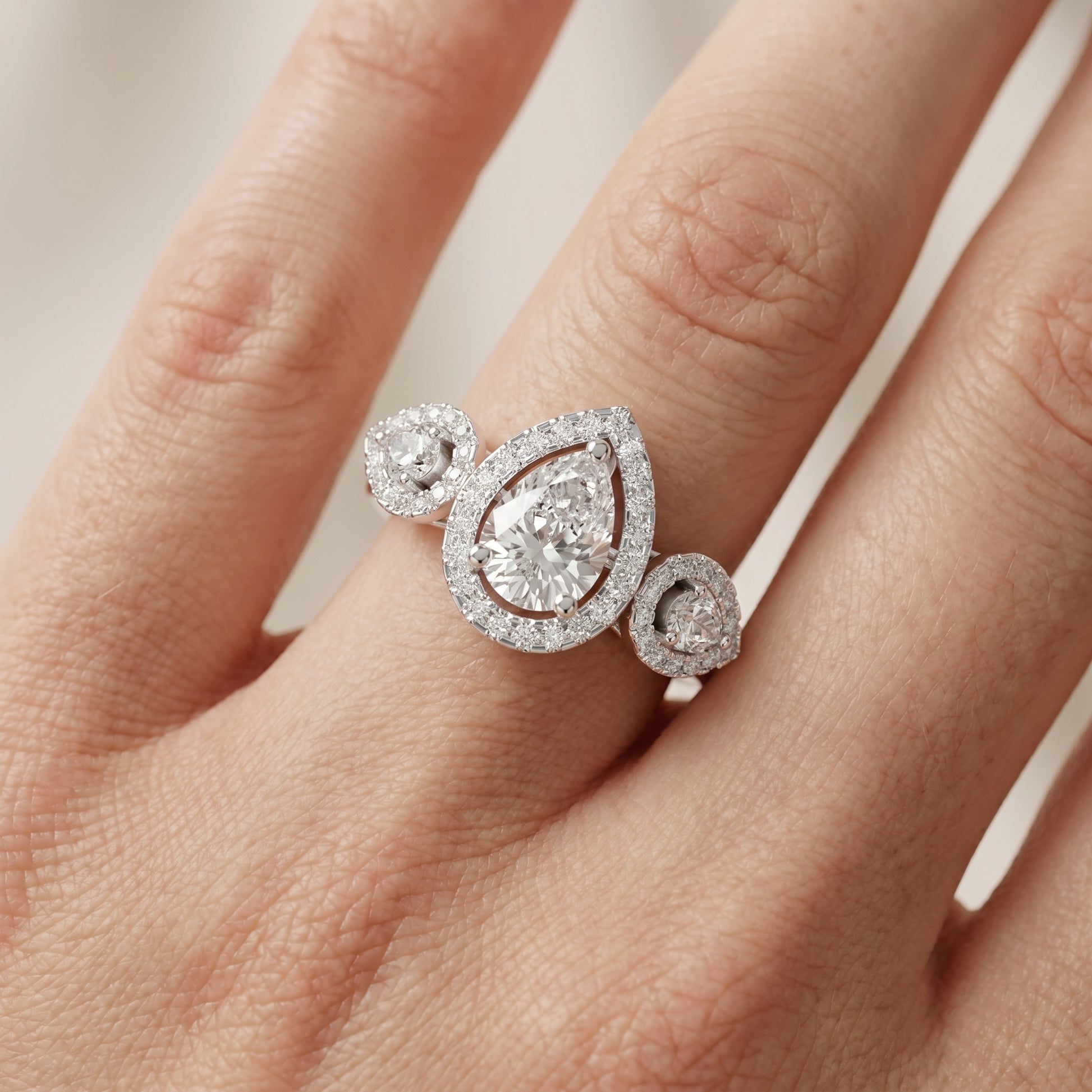 Pear Round Cut Lab Grown Diamond Ring in Platinum