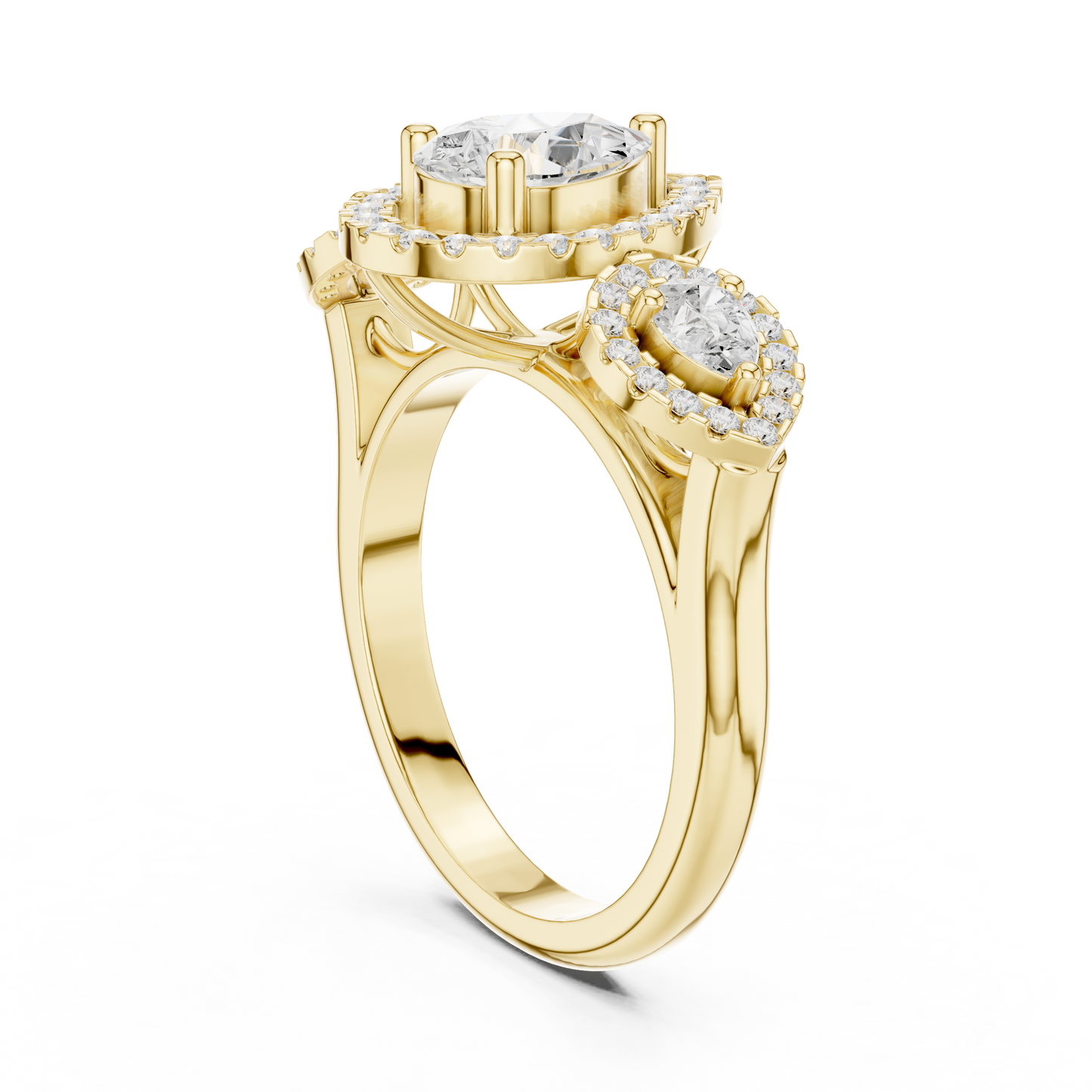Pear Round Cut Lab Grown Diamond Ring in Yellow Gold