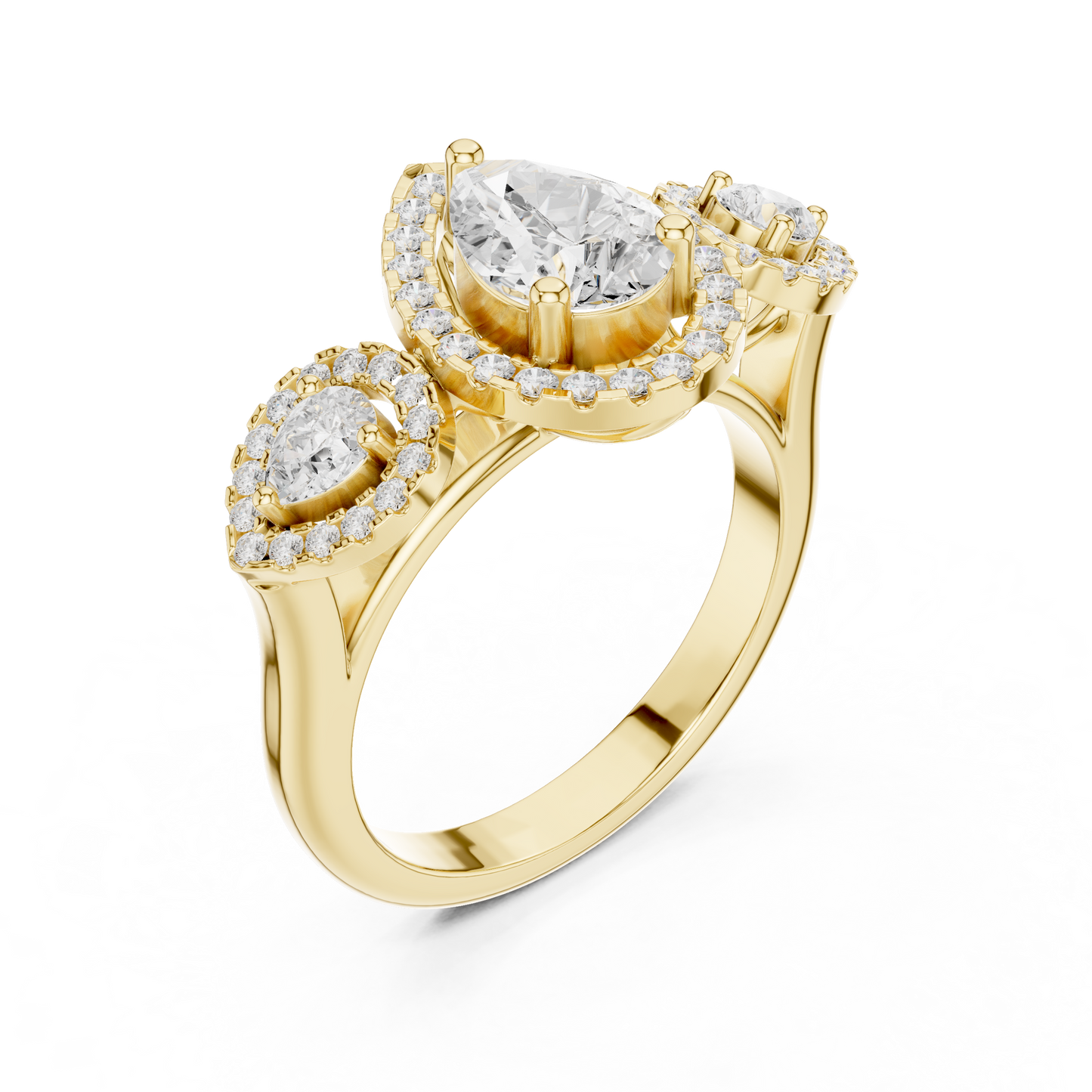 Pear Round Cut Lab Grown Diamond Ring in Yellow Gold