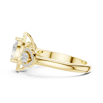 Pear Round Cut Lab Grown Diamond Ring in Yellow Gold