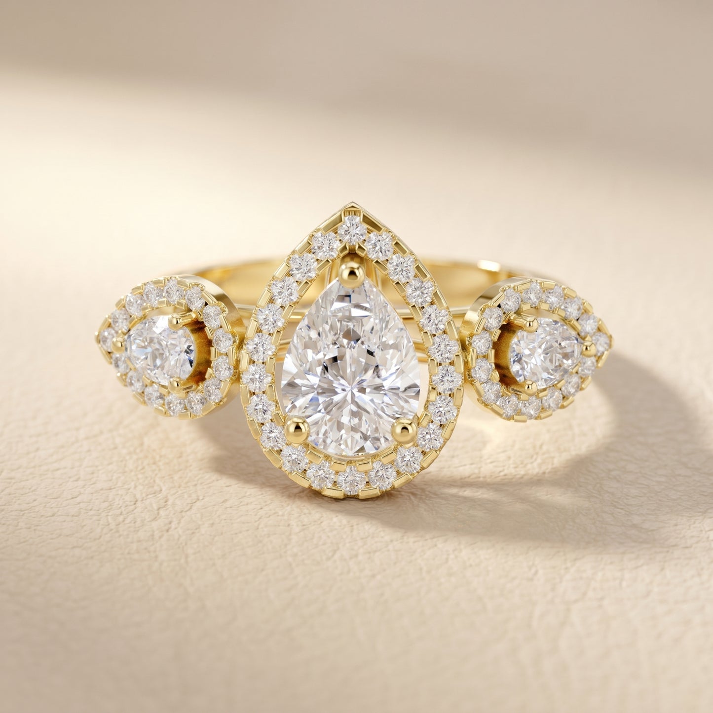 Pear Round Cut Lab Grown Diamond Ring in Yellow Gold