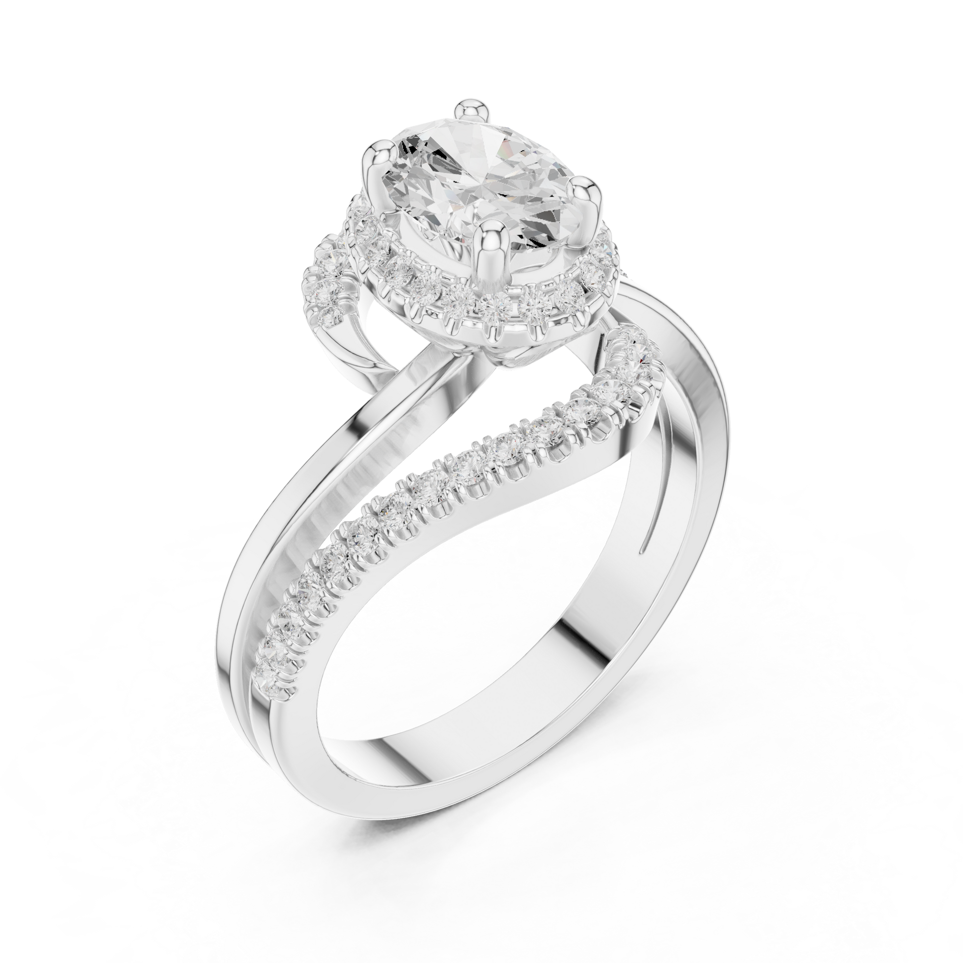 Oval Round Cut Lab Grown Diamond Ring in Silver