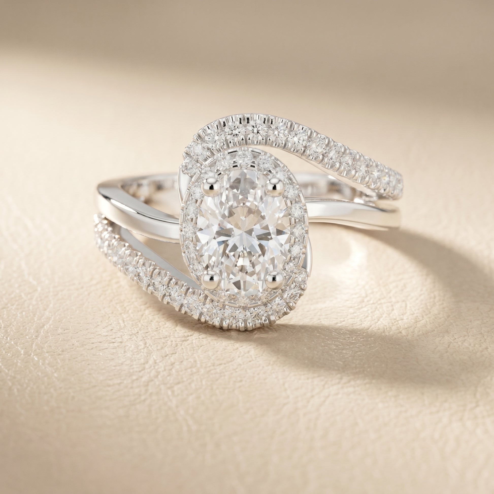 Oval Round Cut Lab Grown Diamond Ring in Silver