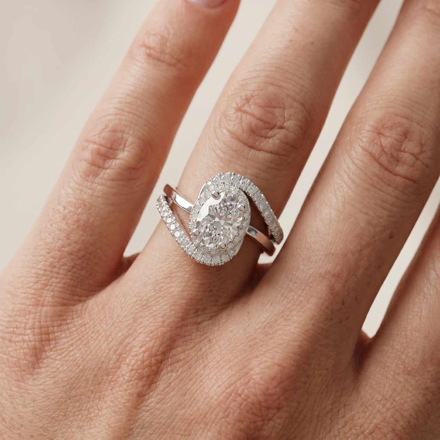 Oval Round Cut Lab Grown Diamond Ring in White Gold