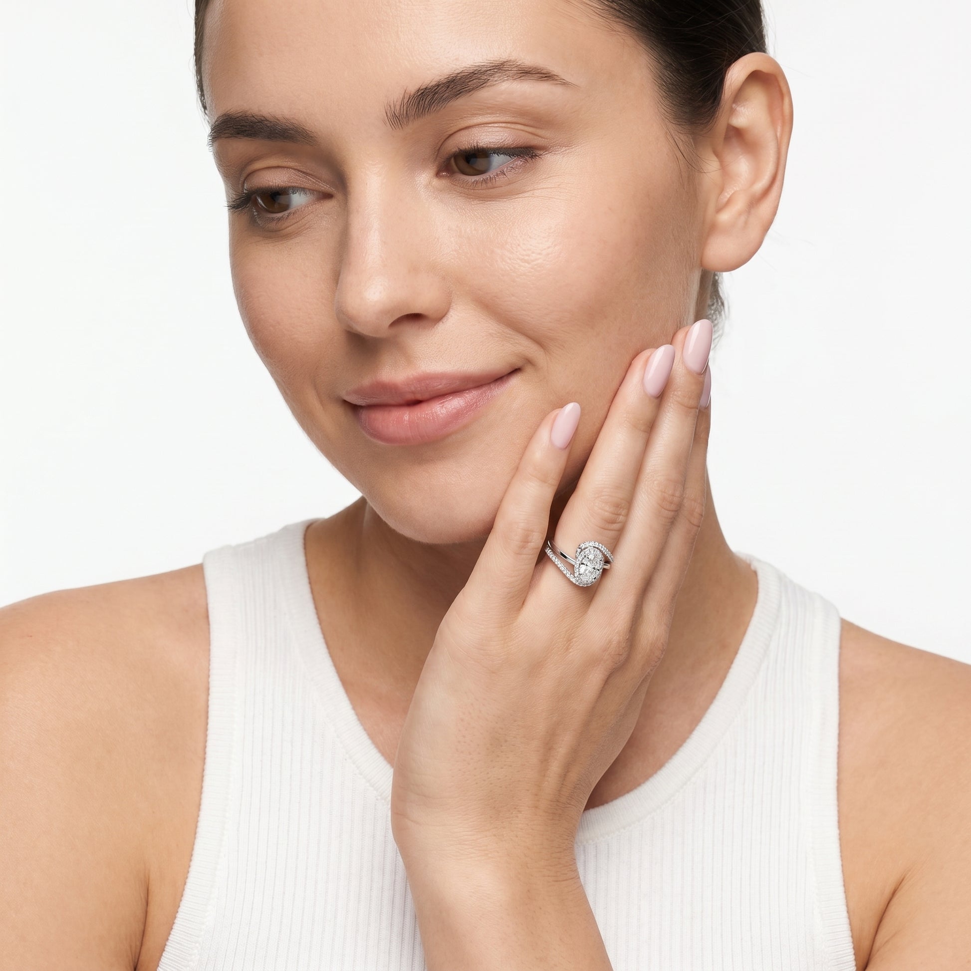 Oval Round Cut Lab Grown Diamond Ring in Silver