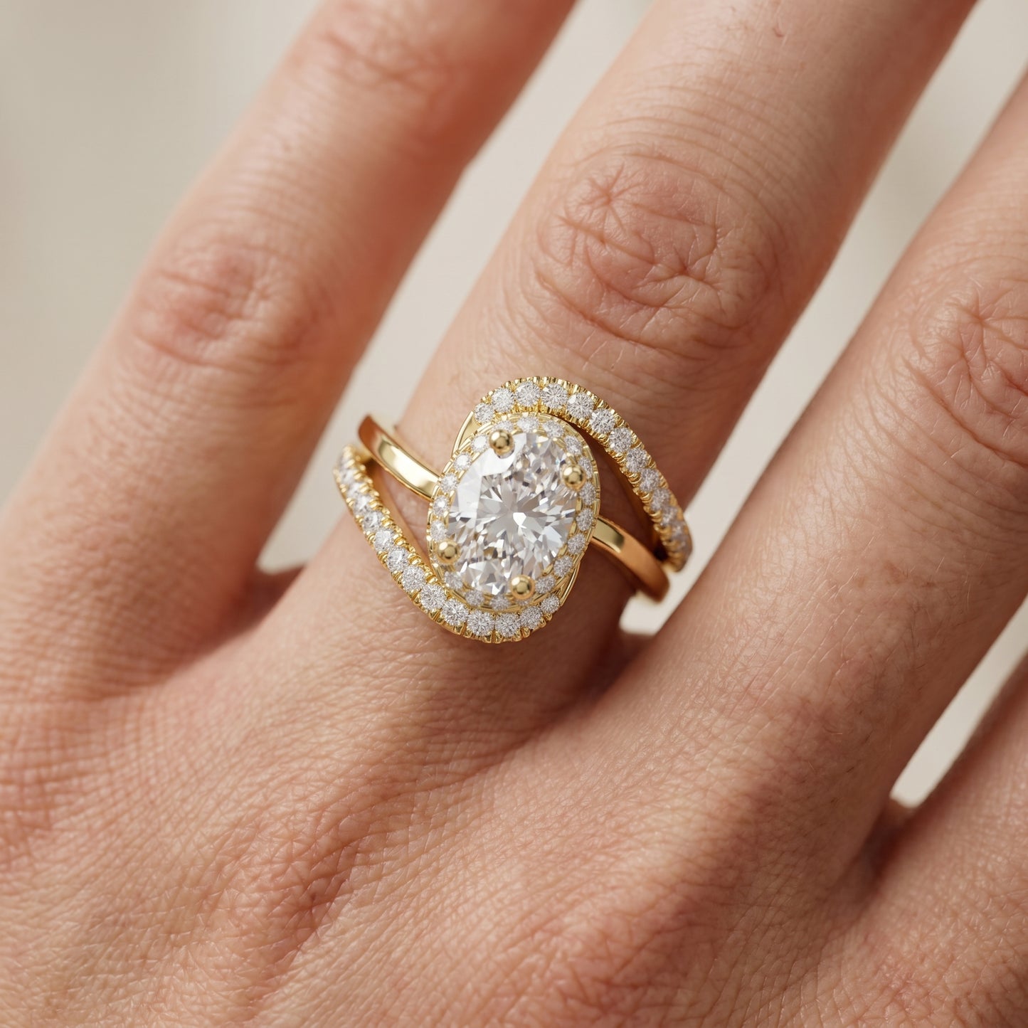 Oval Round Cut Lab Grown Diamond Ring in Yellow Gold