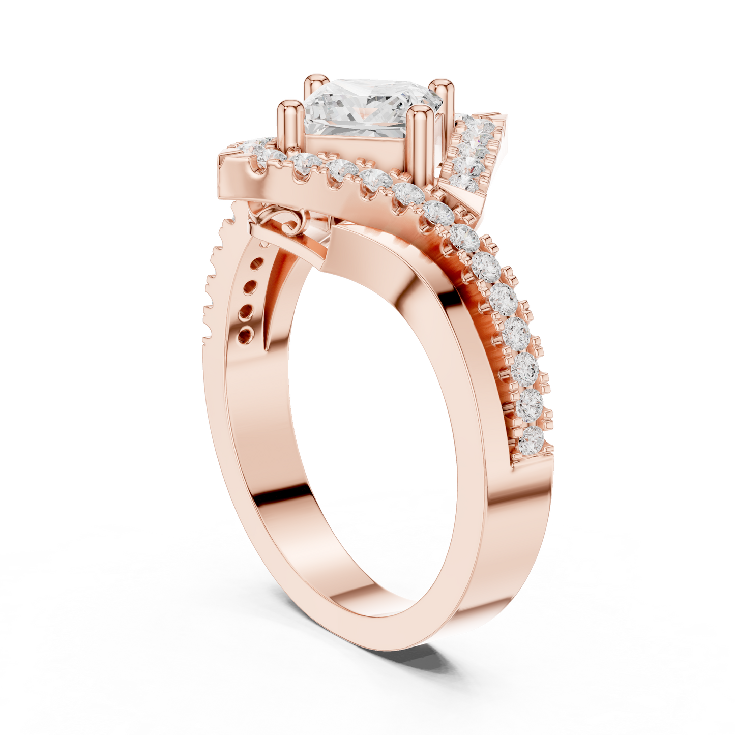 Princess Round Cut Lab Grown Diamond Ring in Rose Gold