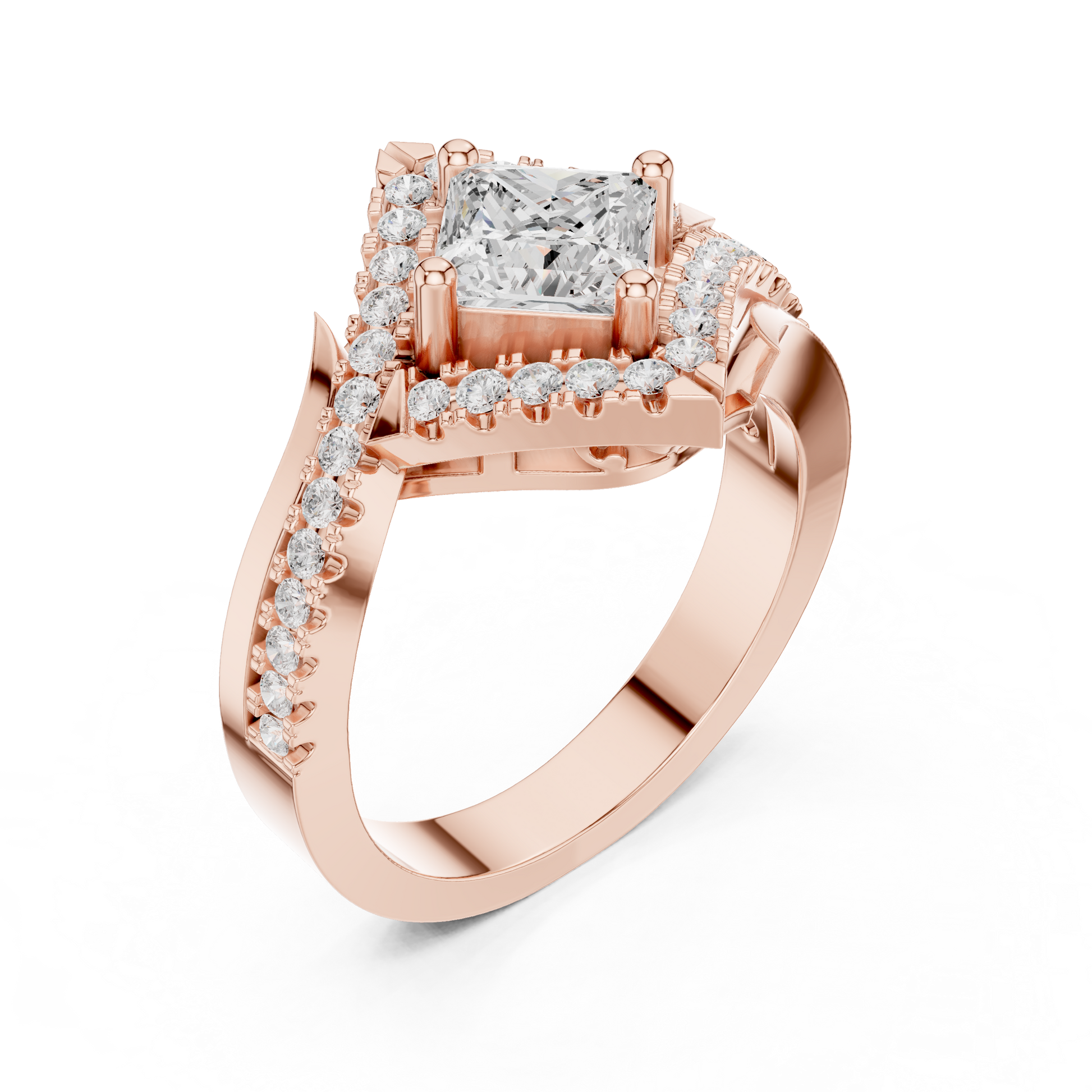 Princess Round Cut Lab Grown Diamond Ring in Rose Gold