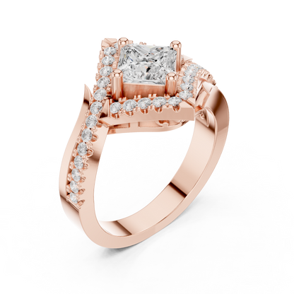 Princess Round Cut Lab Grown Diamond Ring in Rose Gold