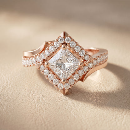 Princess Round Cut Lab Grown Diamond Ring in Rose Gold