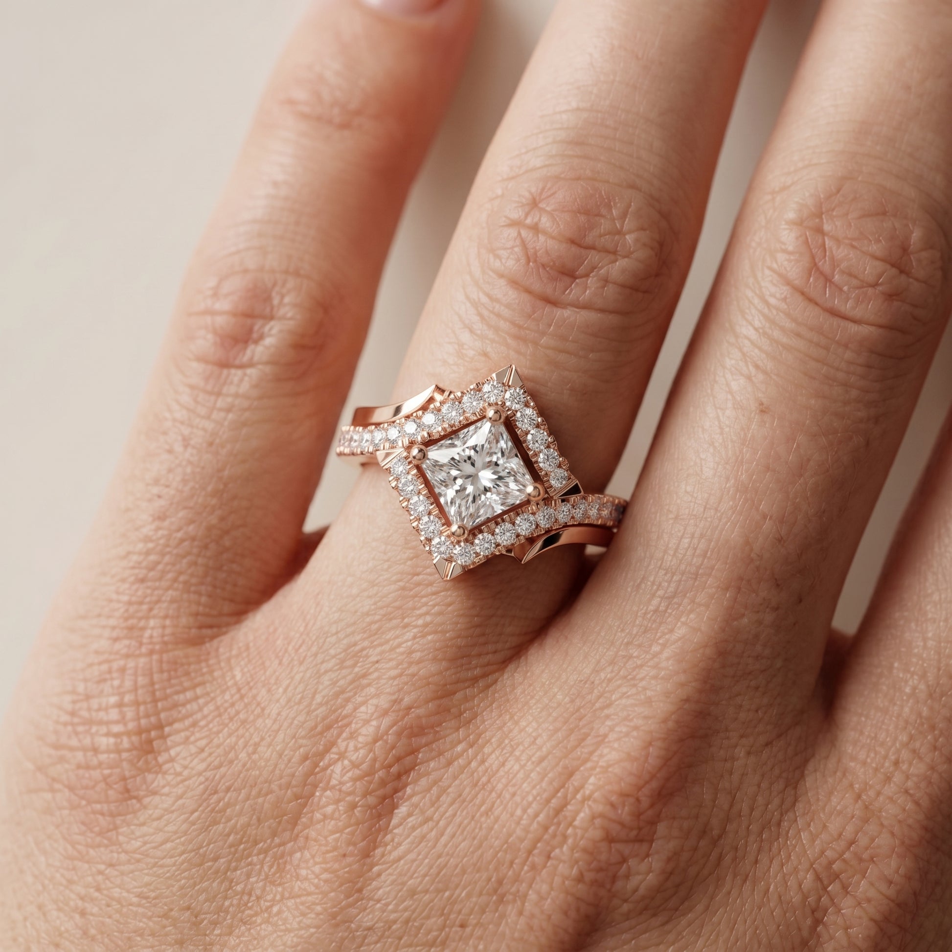 Princess Round Cut Lab Grown Diamond Ring in Rose Gold