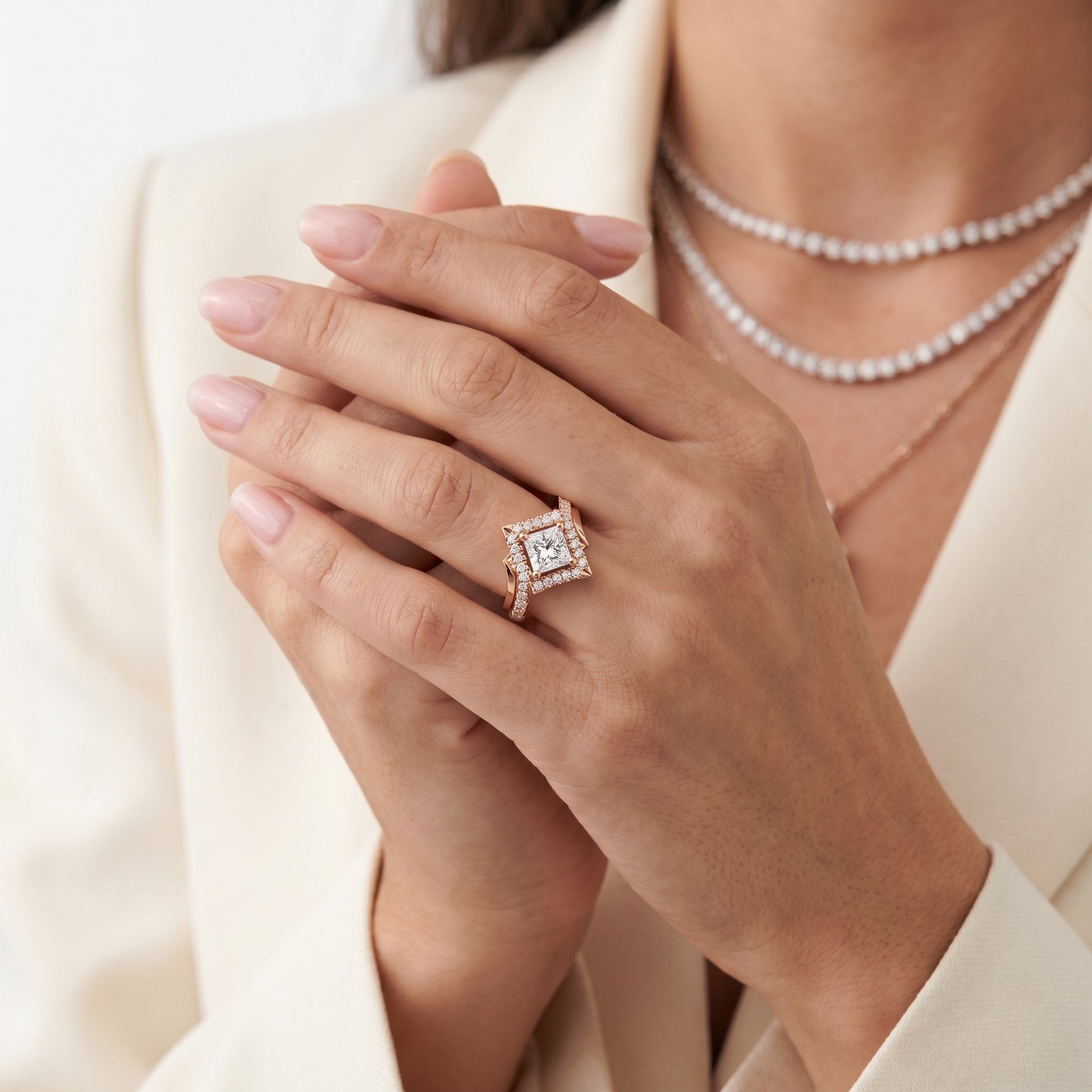 Princess Round Cut Lab Grown Diamond Ring in Rose Gold