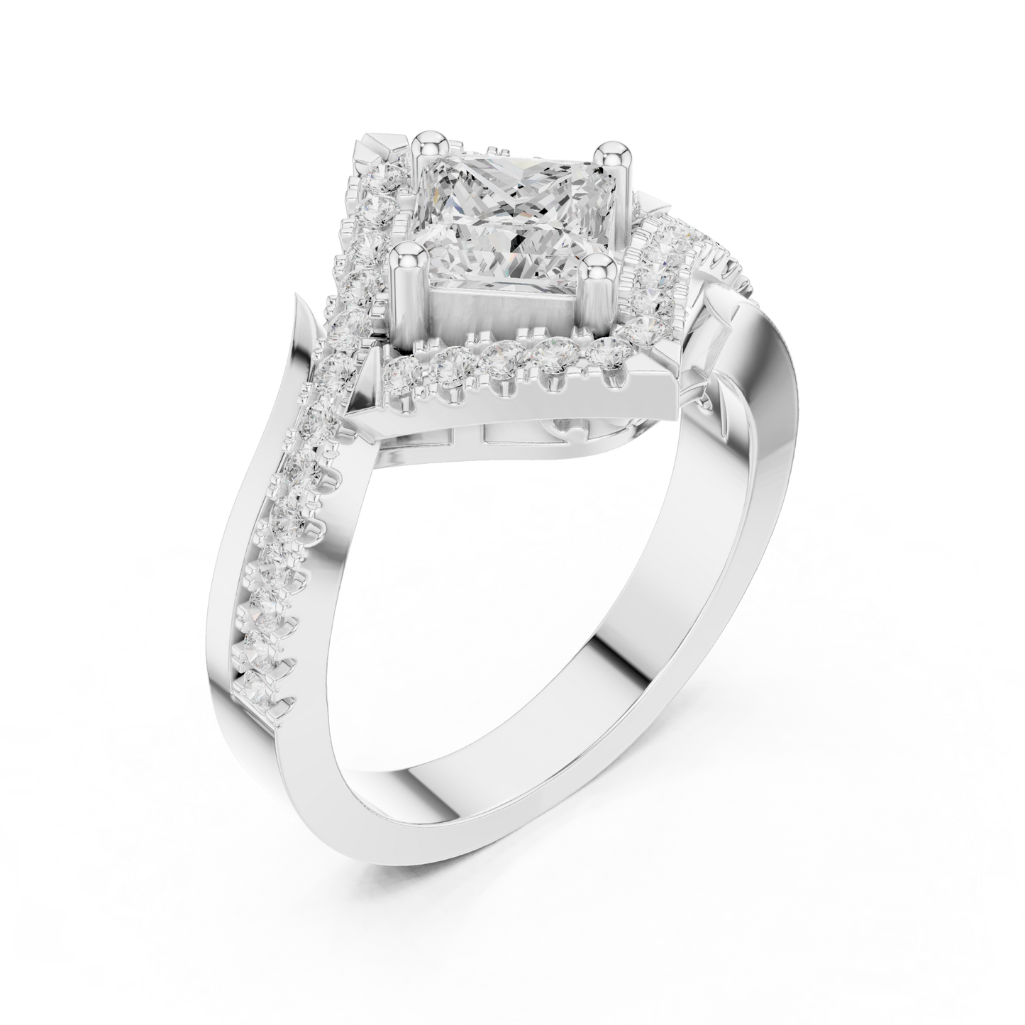 Princess Round Cut Lab Grown Diamond Ring in Silver
