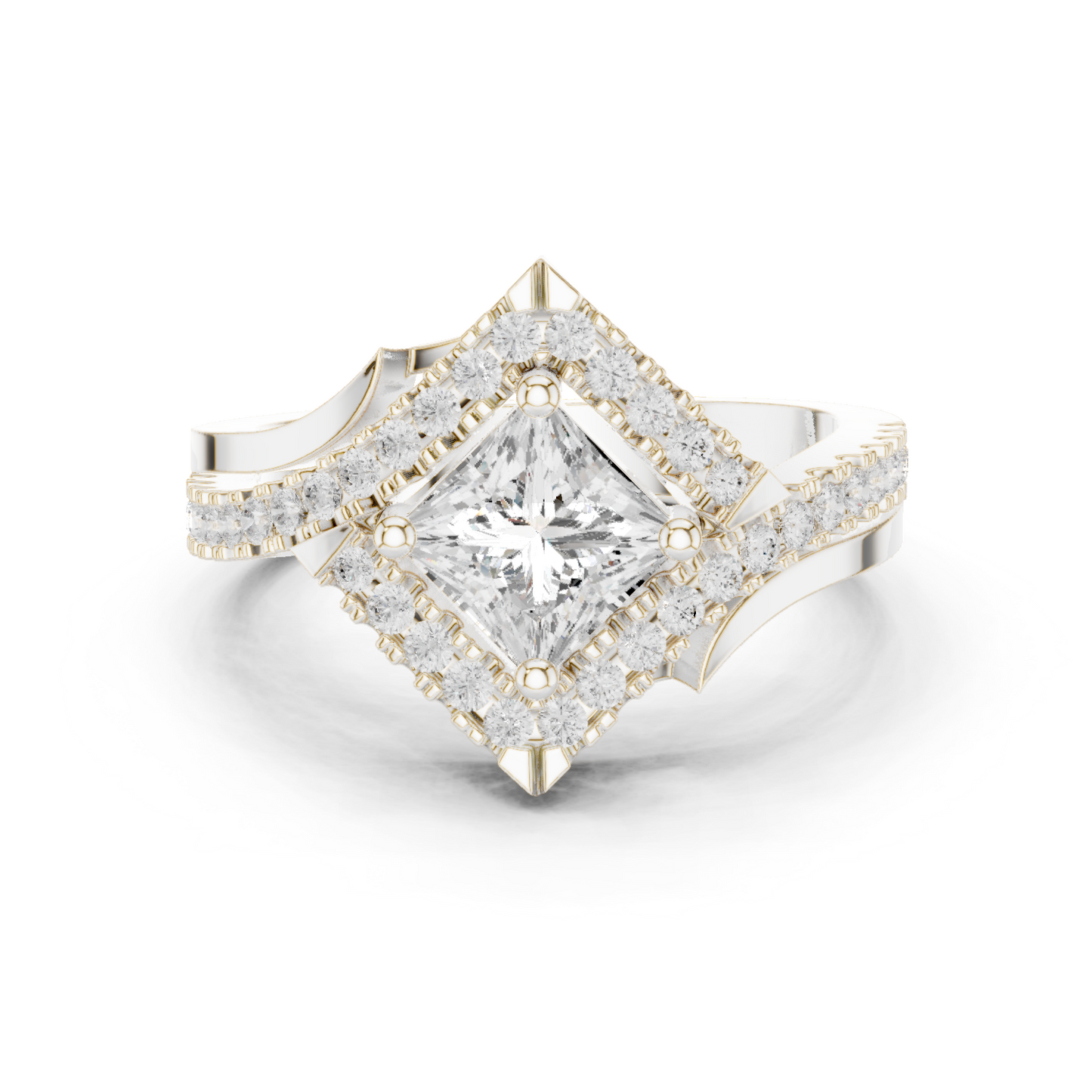 Princess Round Cut Lab Grown Diamond Ring in White Gold