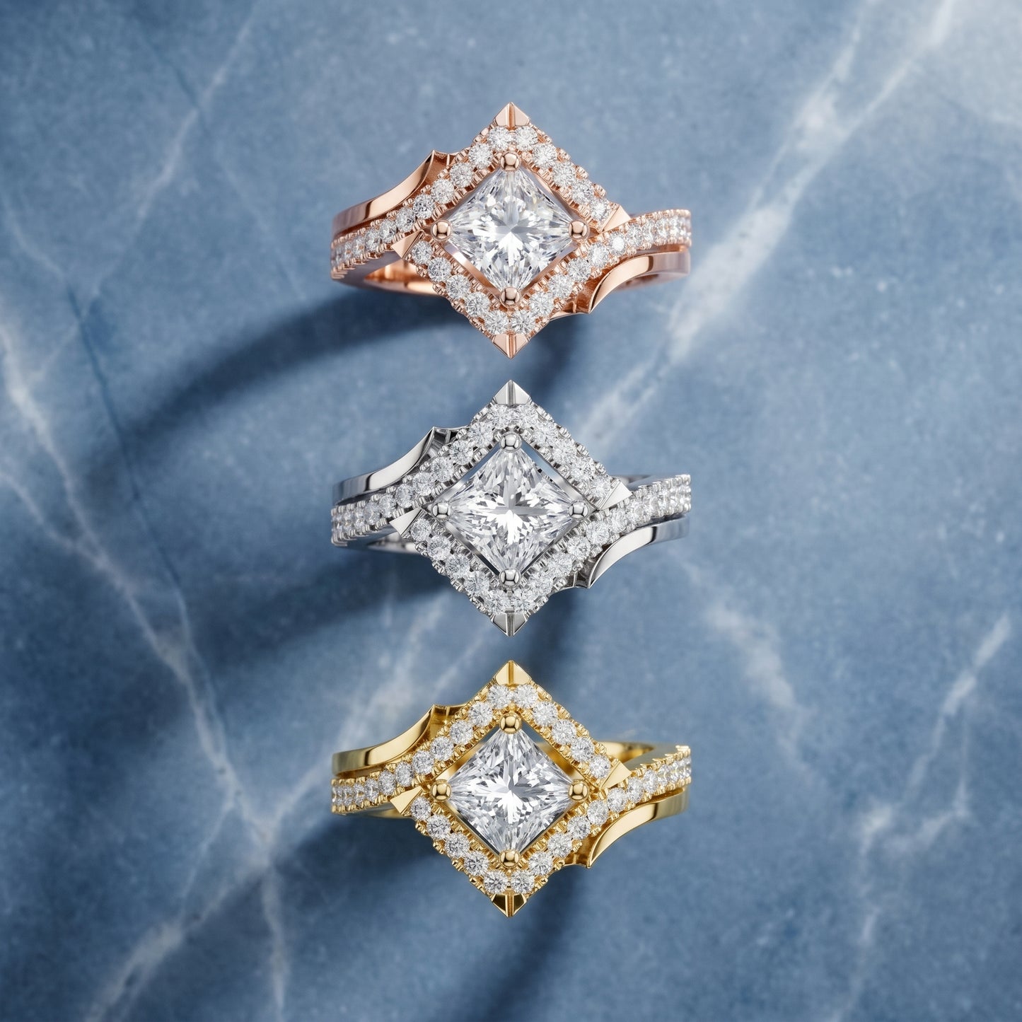 Princess Round Cut Lab Grown Diamond Ring in Yellow Gold