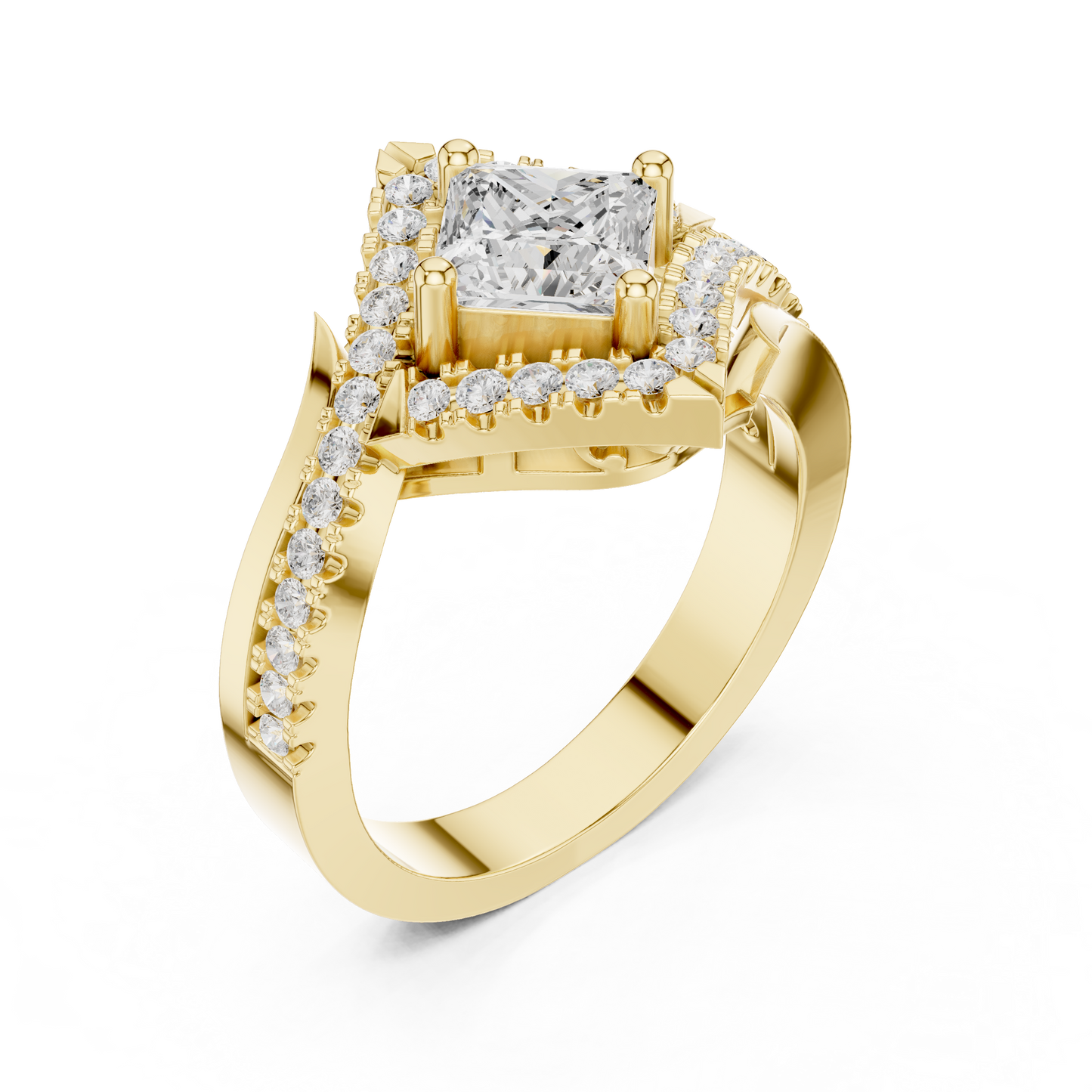 Princess Round Cut Lab Grown Diamond Ring in Yellow Gold