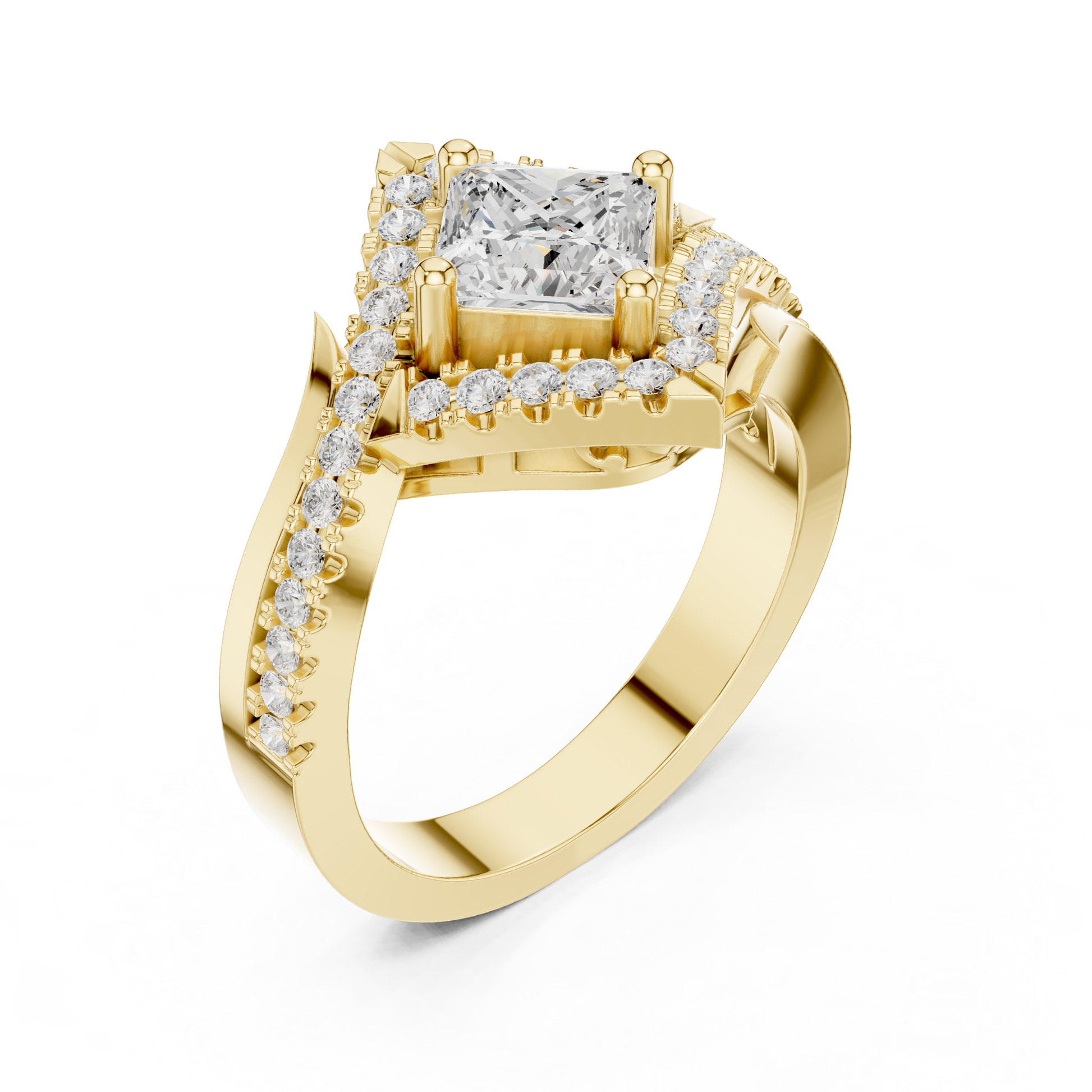 Princess Round Cut Lab Grown Diamond Ring in Yellow Gold
