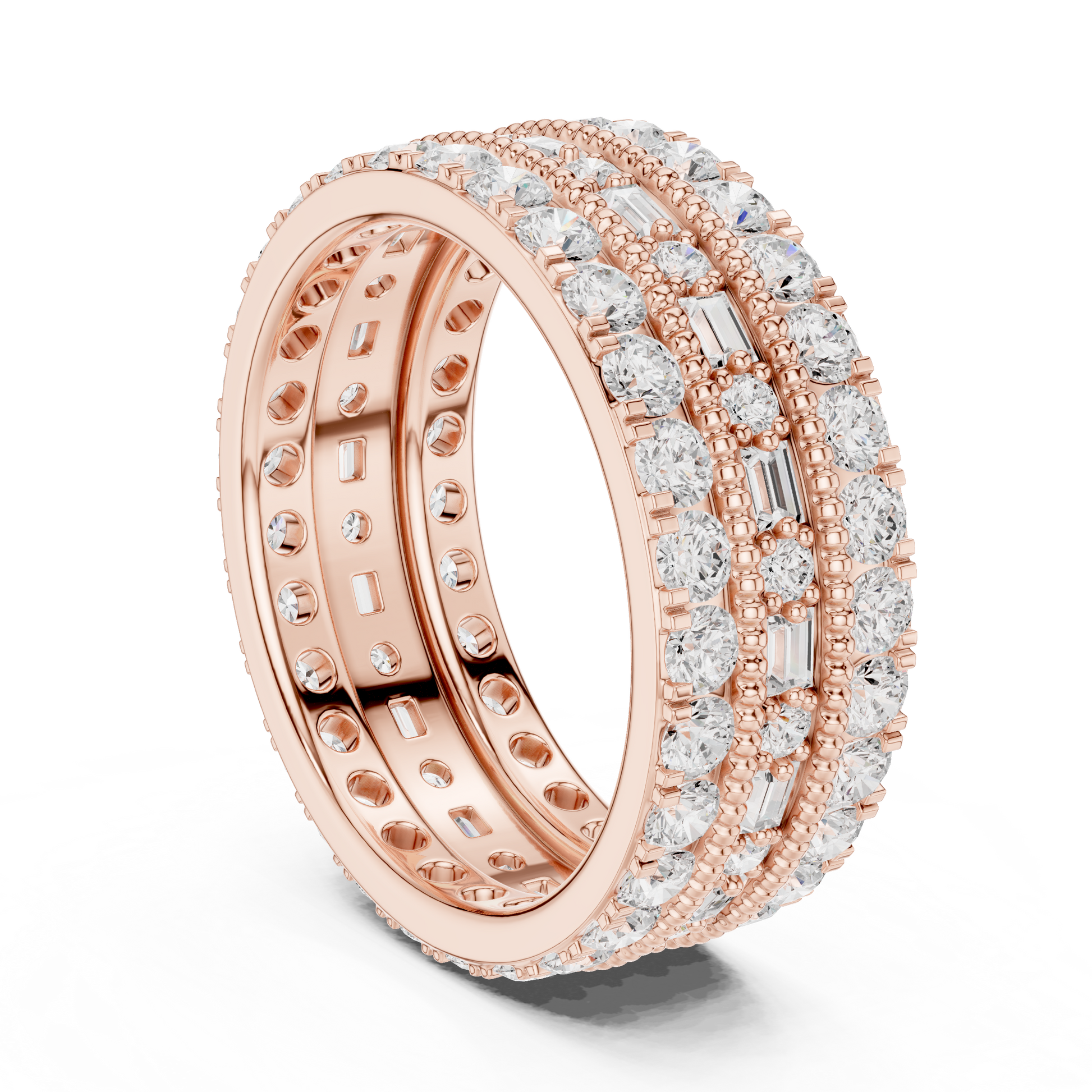 Emerald Round Cut Lab Grown Diamond Ring in Rose Gold