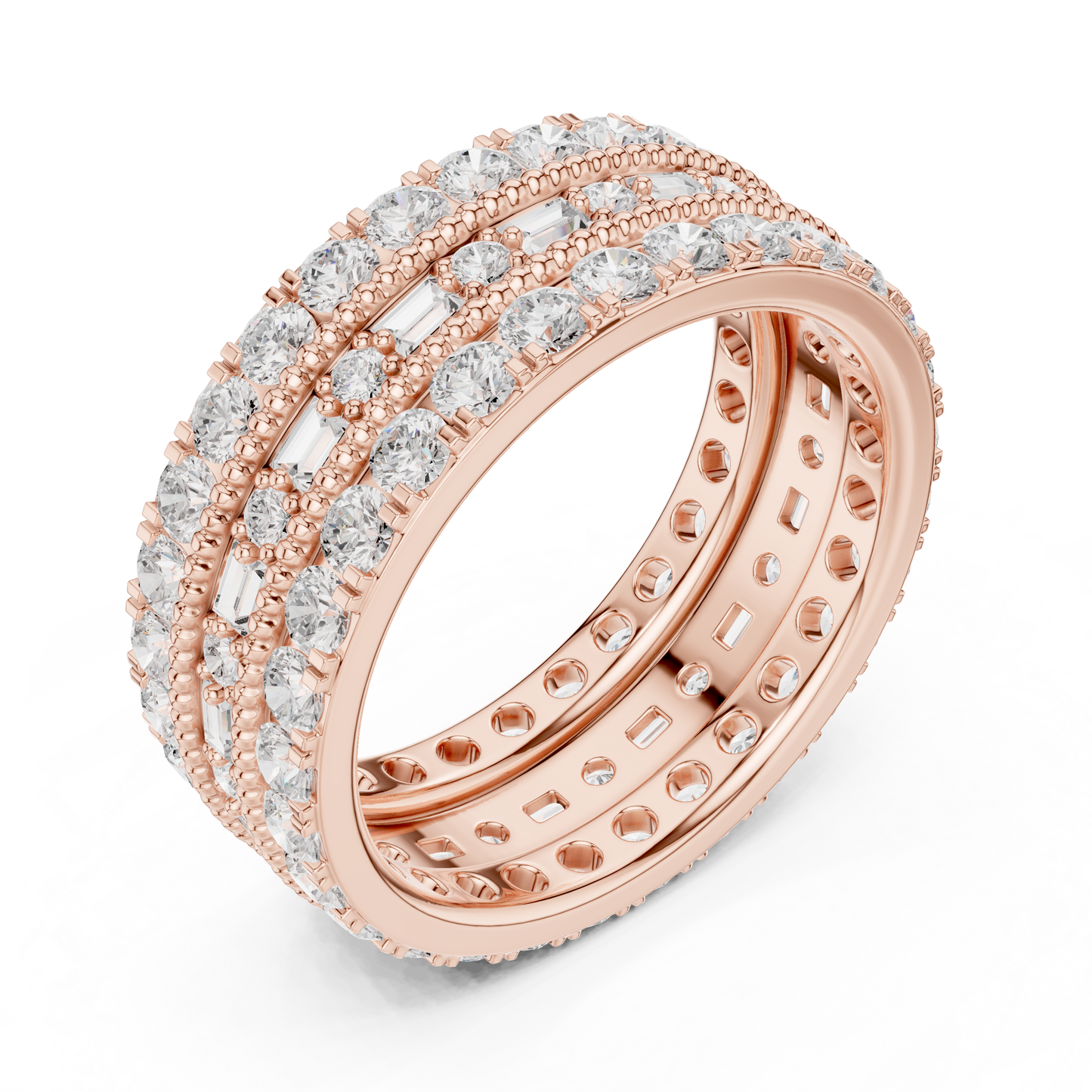 Emerald Round Cut Lab Grown Diamond Ring in Rose Gold