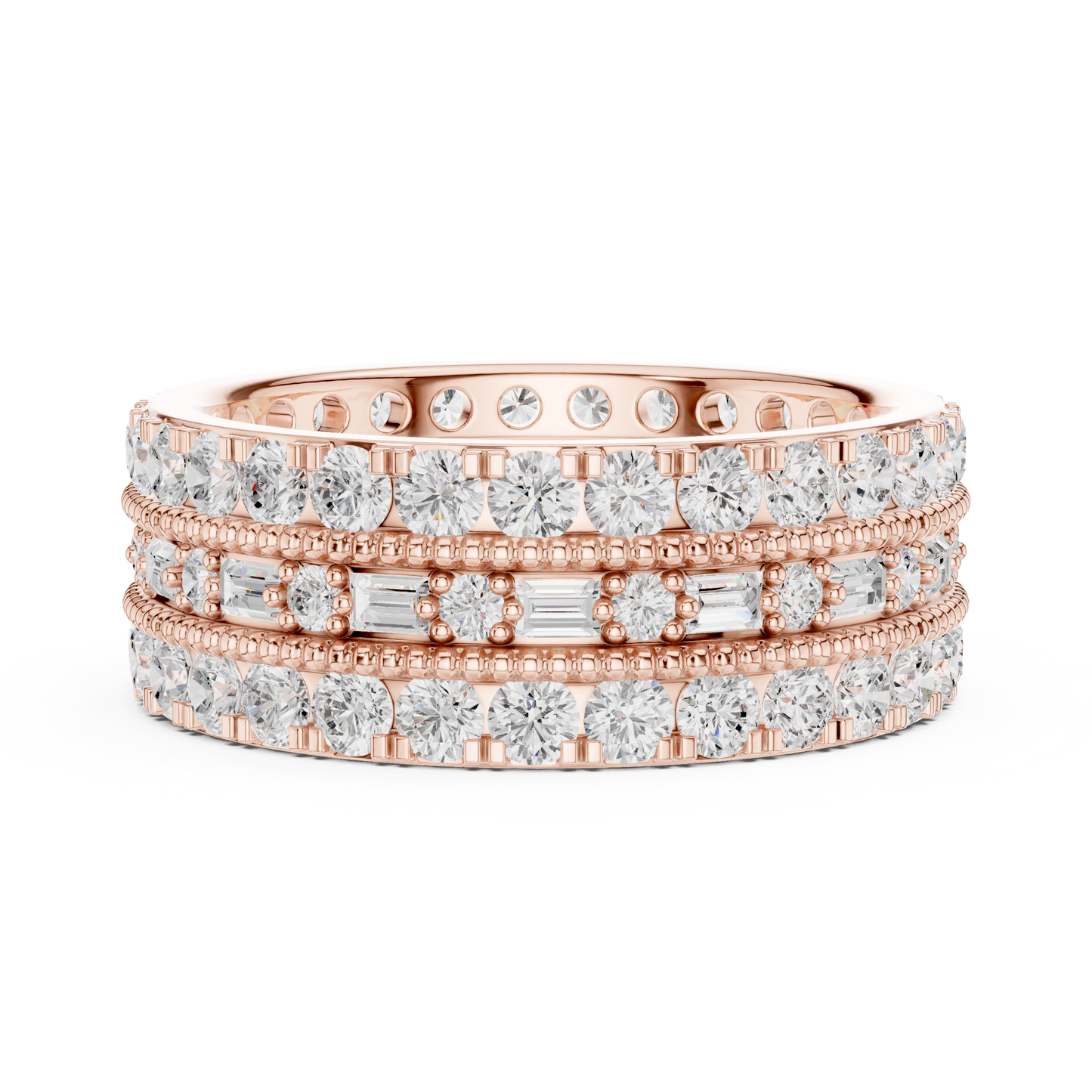 Emerald Round Cut Lab Grown Diamond Ring in Rose Gold
