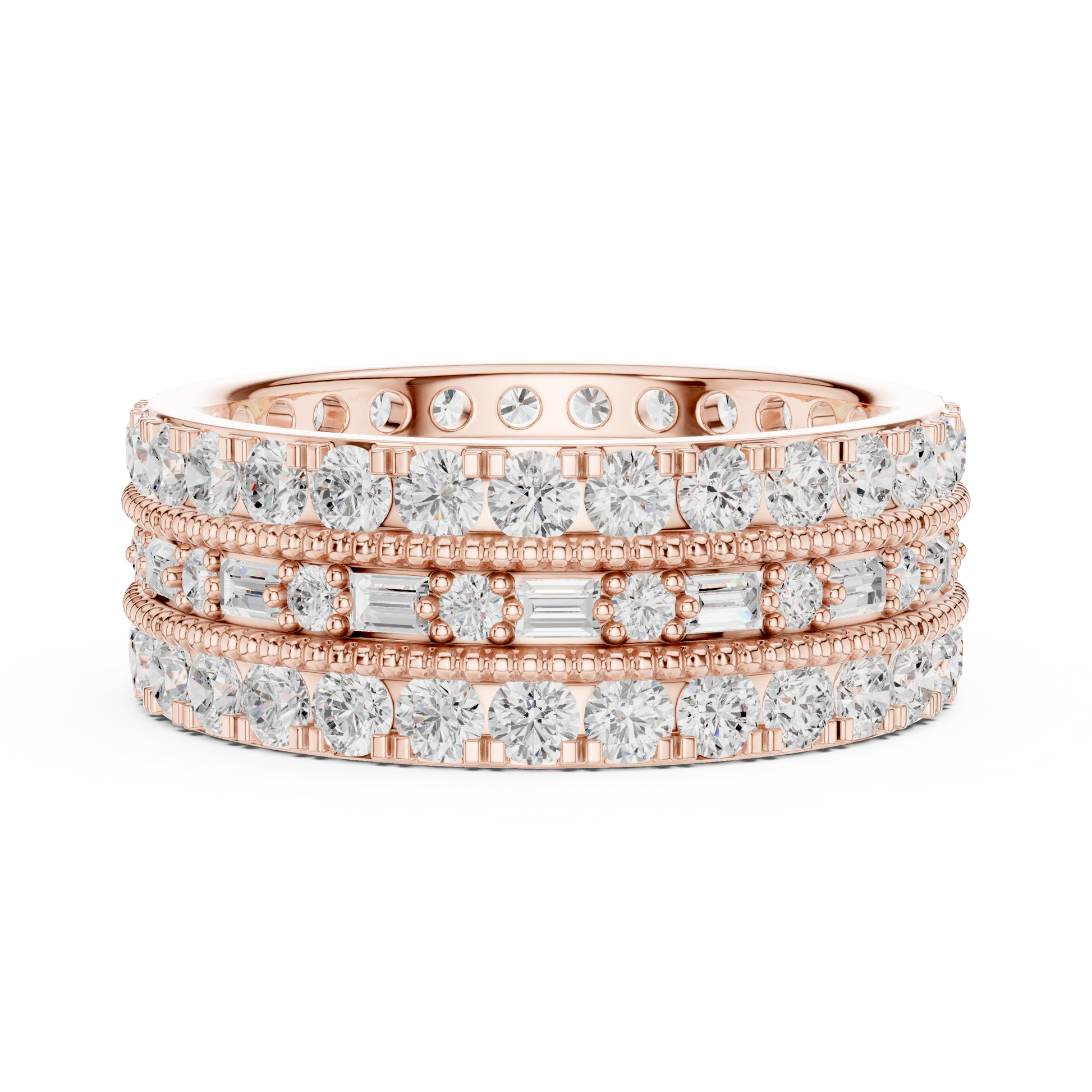 Emerald Round Cut Lab Grown Diamond Ring in Rose Gold