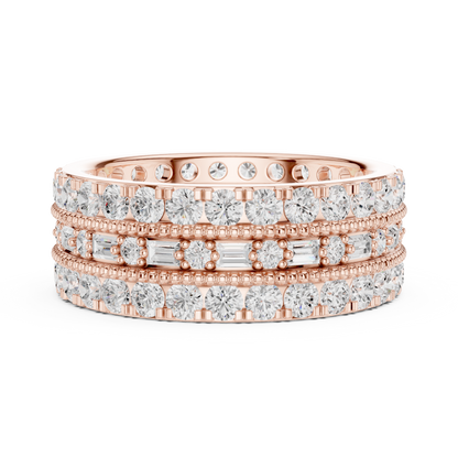 Emerald Round Cut Lab Grown Diamond Ring in Rose Gold