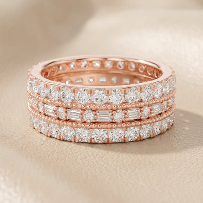 Emerald Round Cut Lab Grown Diamond Ring in Rose Gold