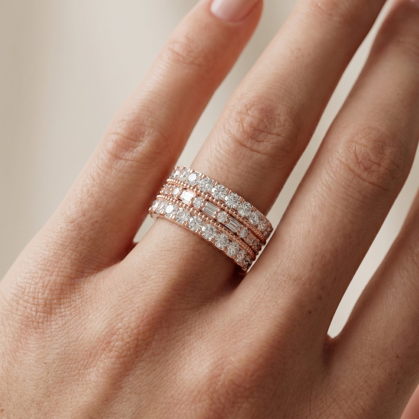 Emerald Round Cut Lab Grown Diamond Ring in Rose Gold