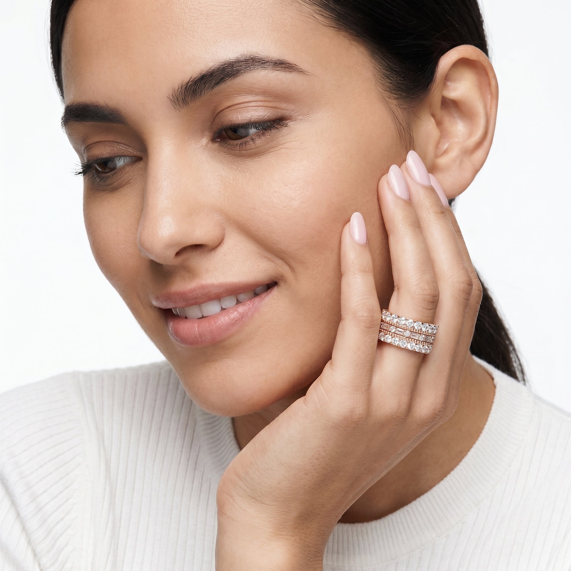 Emerald Round Cut Lab Grown Diamond Ring in Rose Gold