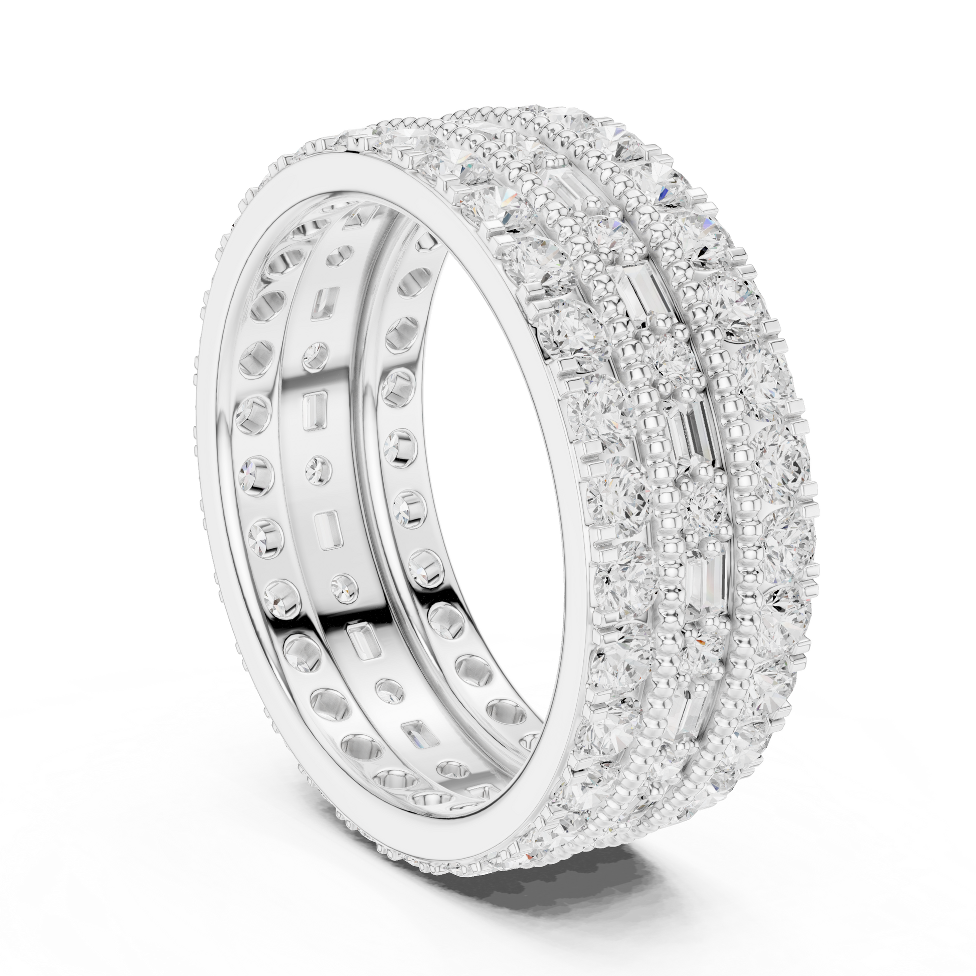 Emerald Round Cut Lab Grown Diamond Ring in White Gold