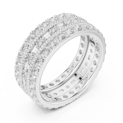 Emerald Round Cut Lab Grown Diamond Ring in Silver