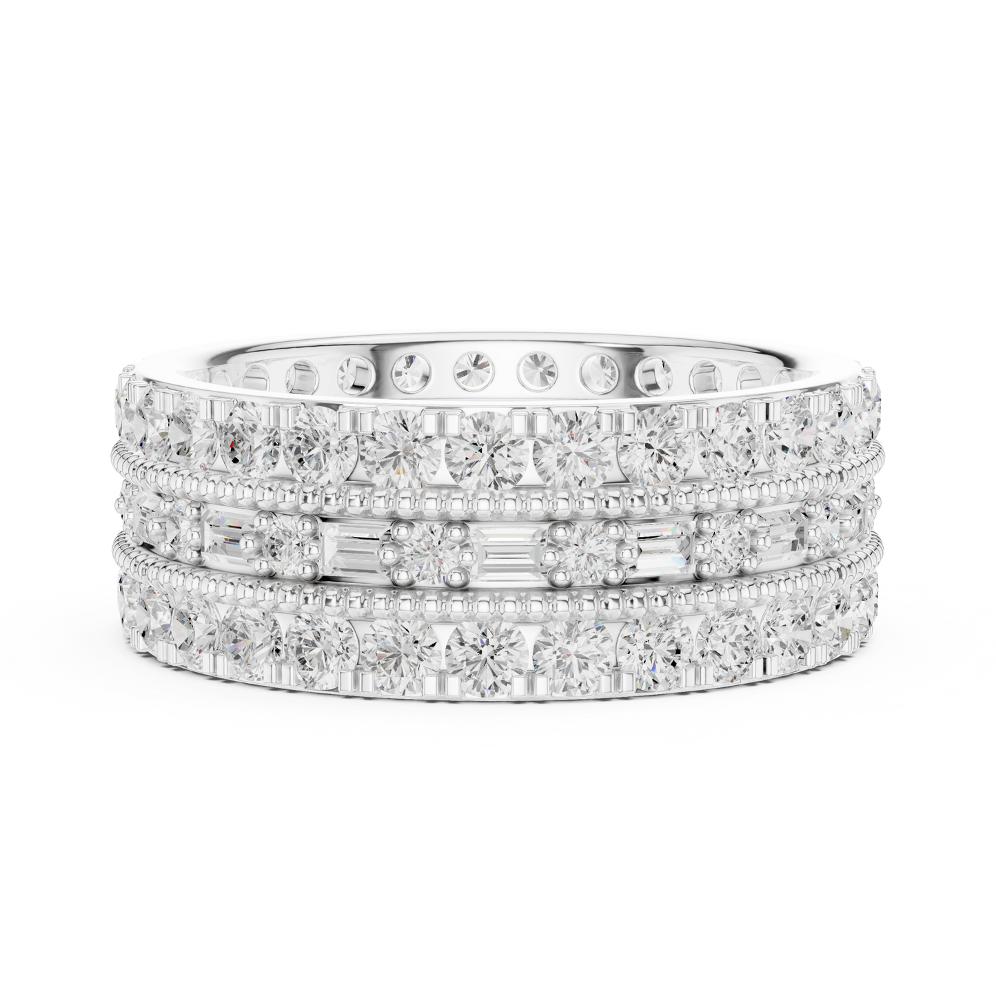 Emerald Round Cut Lab Grown Diamond Ring in Silver