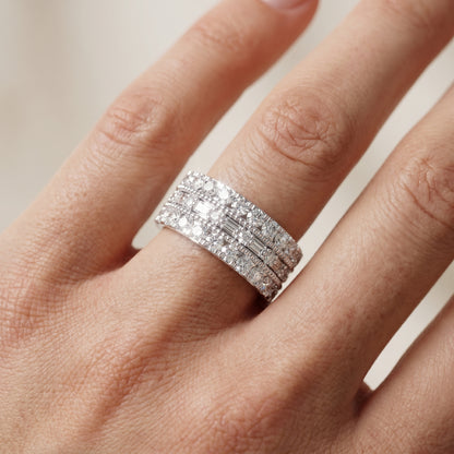 Emerald Round Cut Lab Grown Diamond Ring in Silver