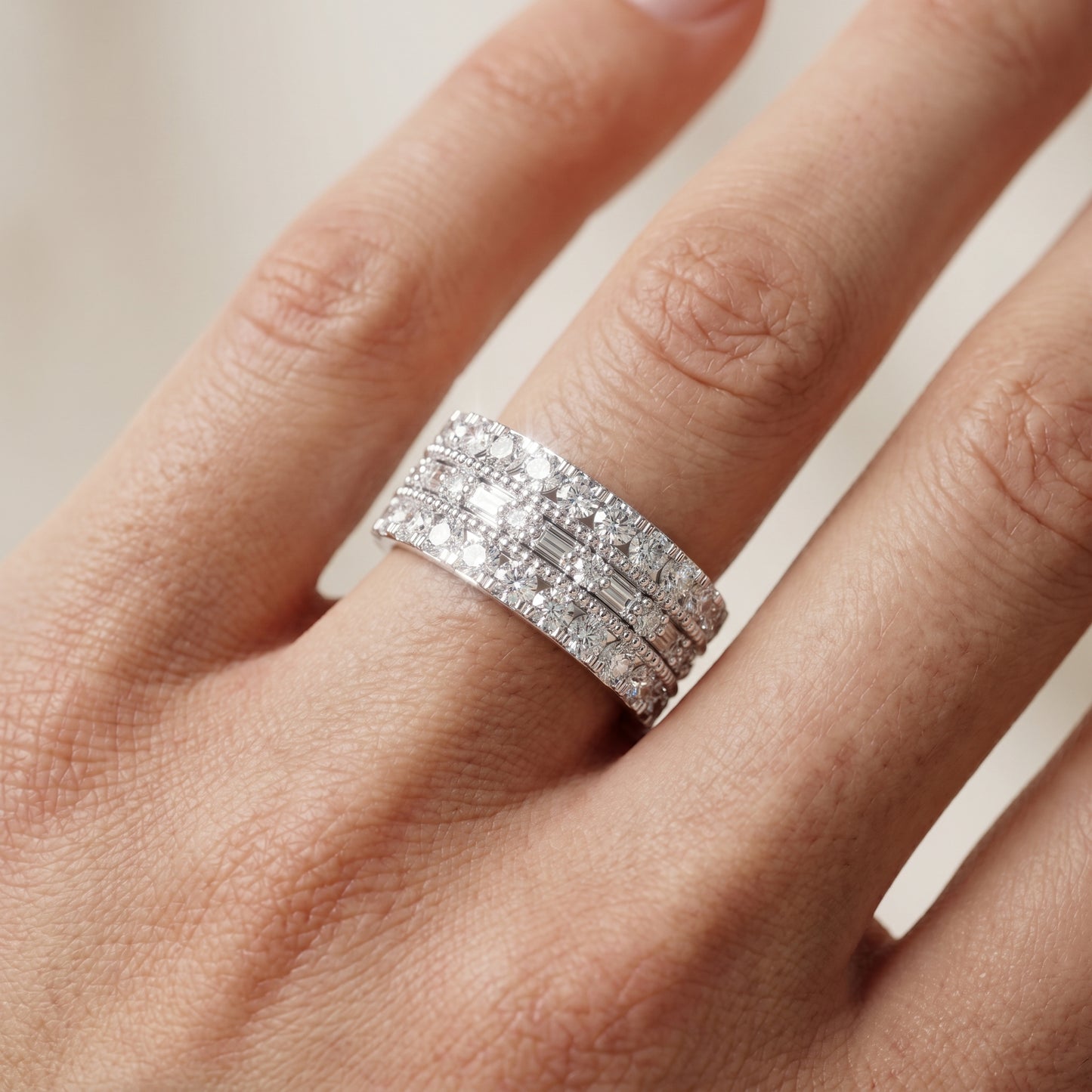 Emerald Round Cut Lab Grown Diamond Ring in Platinum