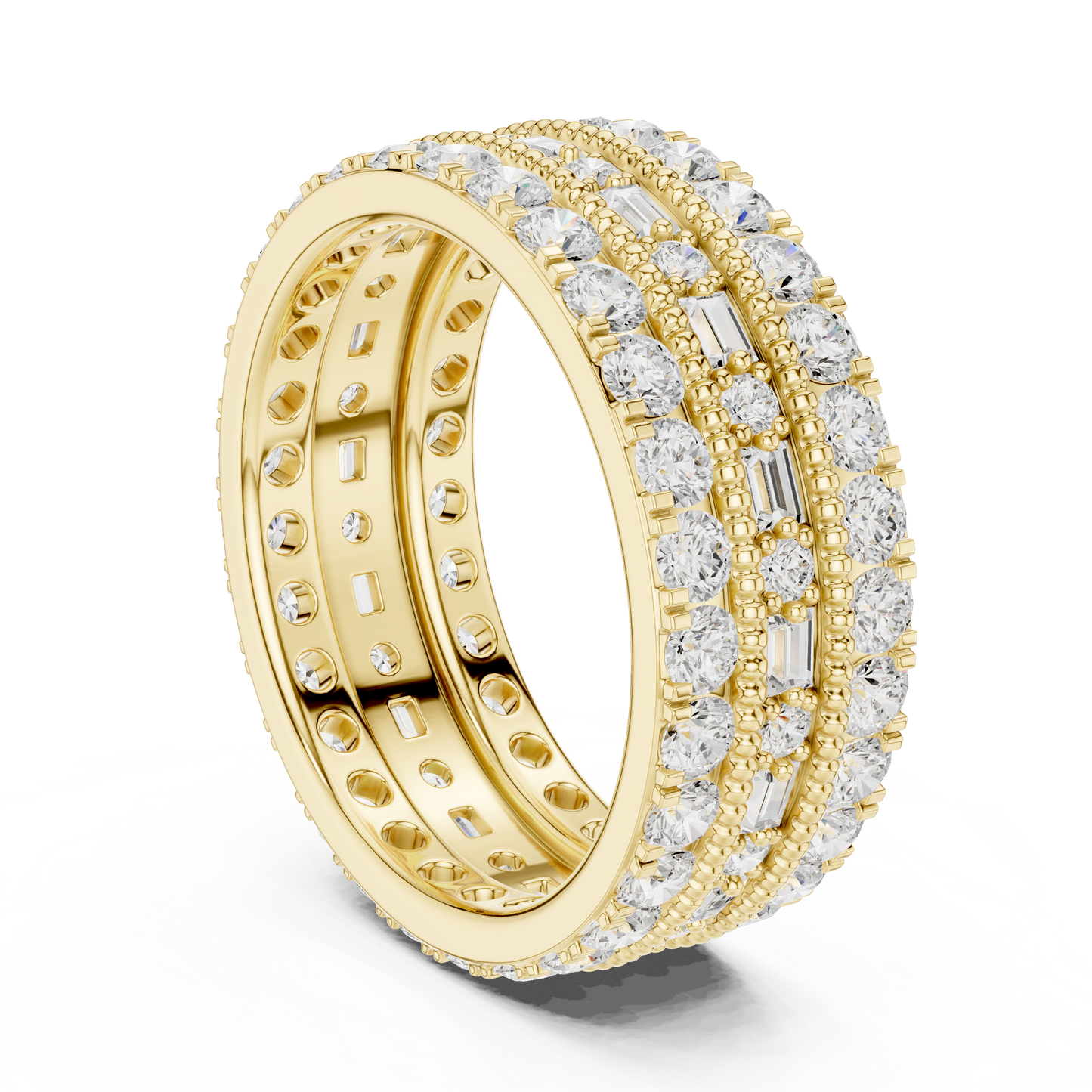 Emerald Round Cut Lab Grown Diamond Ring in Yellow Gold