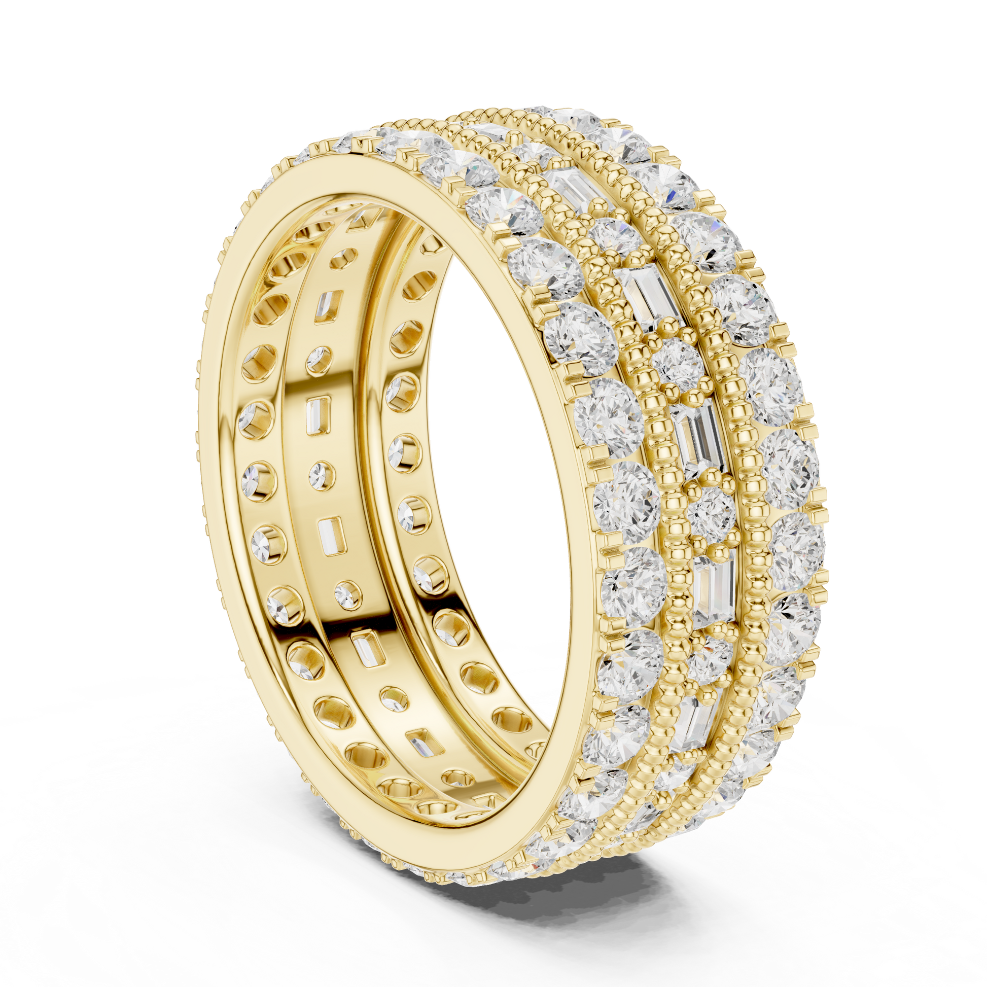 Emerald Round Cut Lab Grown Diamond Ring in Yellow Gold