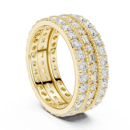Emerald Round Cut Lab Grown Diamond Ring in Yellow Gold