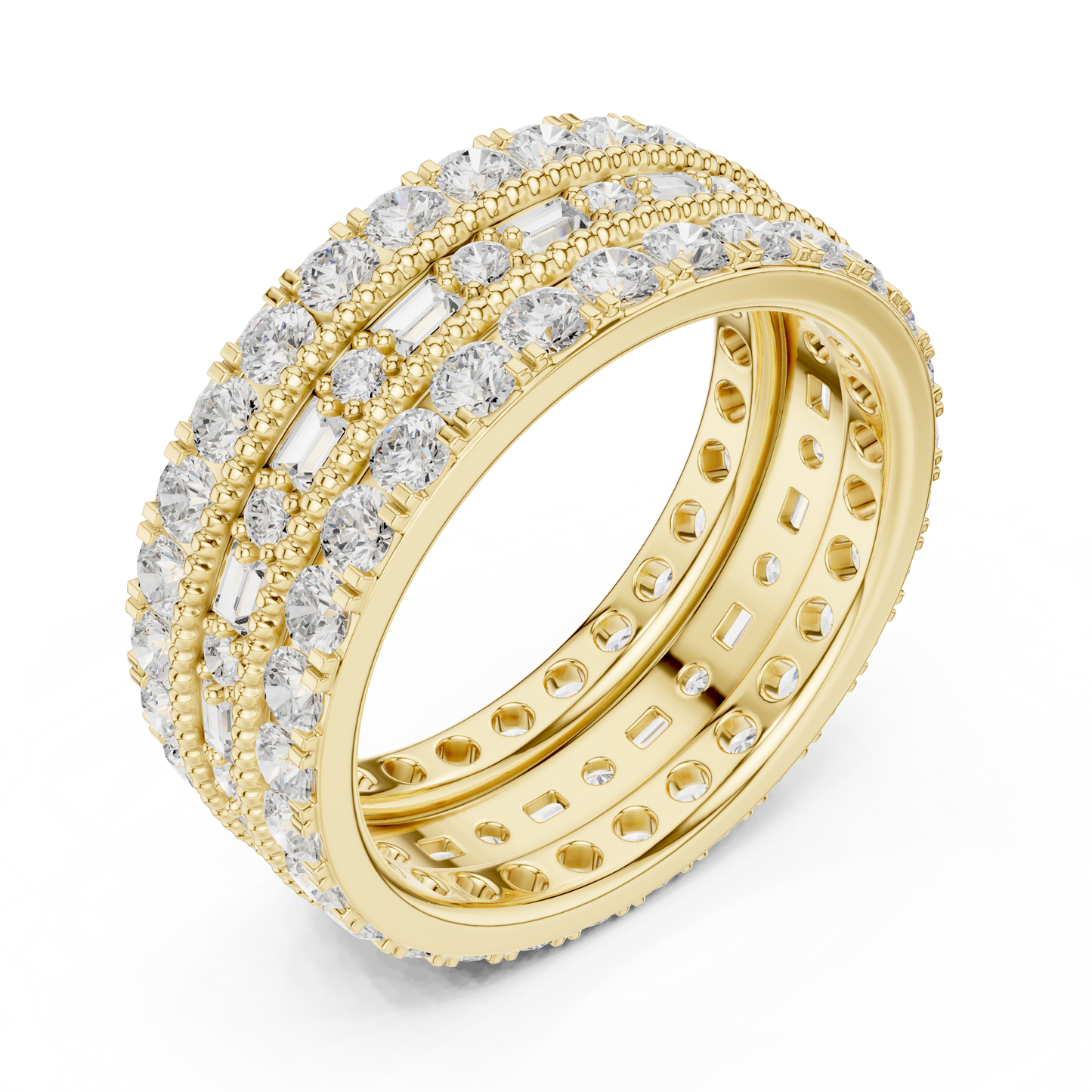Emerald Round Cut Lab Grown Diamond Ring in Yellow Gold
