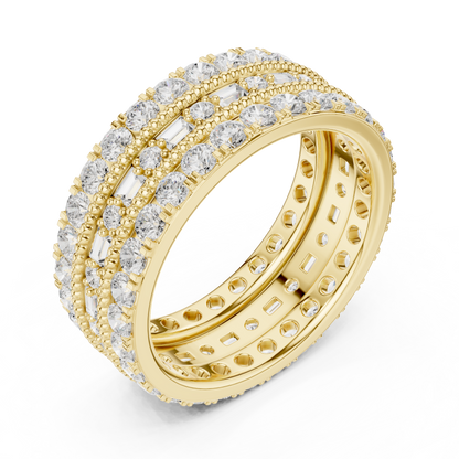 Emerald Round Cut Lab Grown Diamond Ring in Yellow Gold
