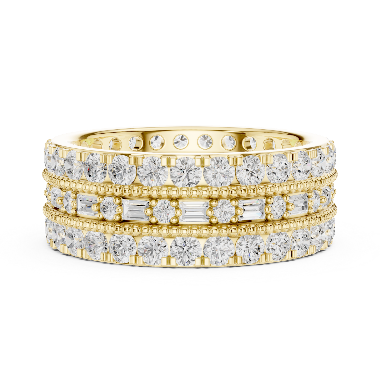 Emerald Round Cut Lab Grown Diamond Ring in Yellow Gold