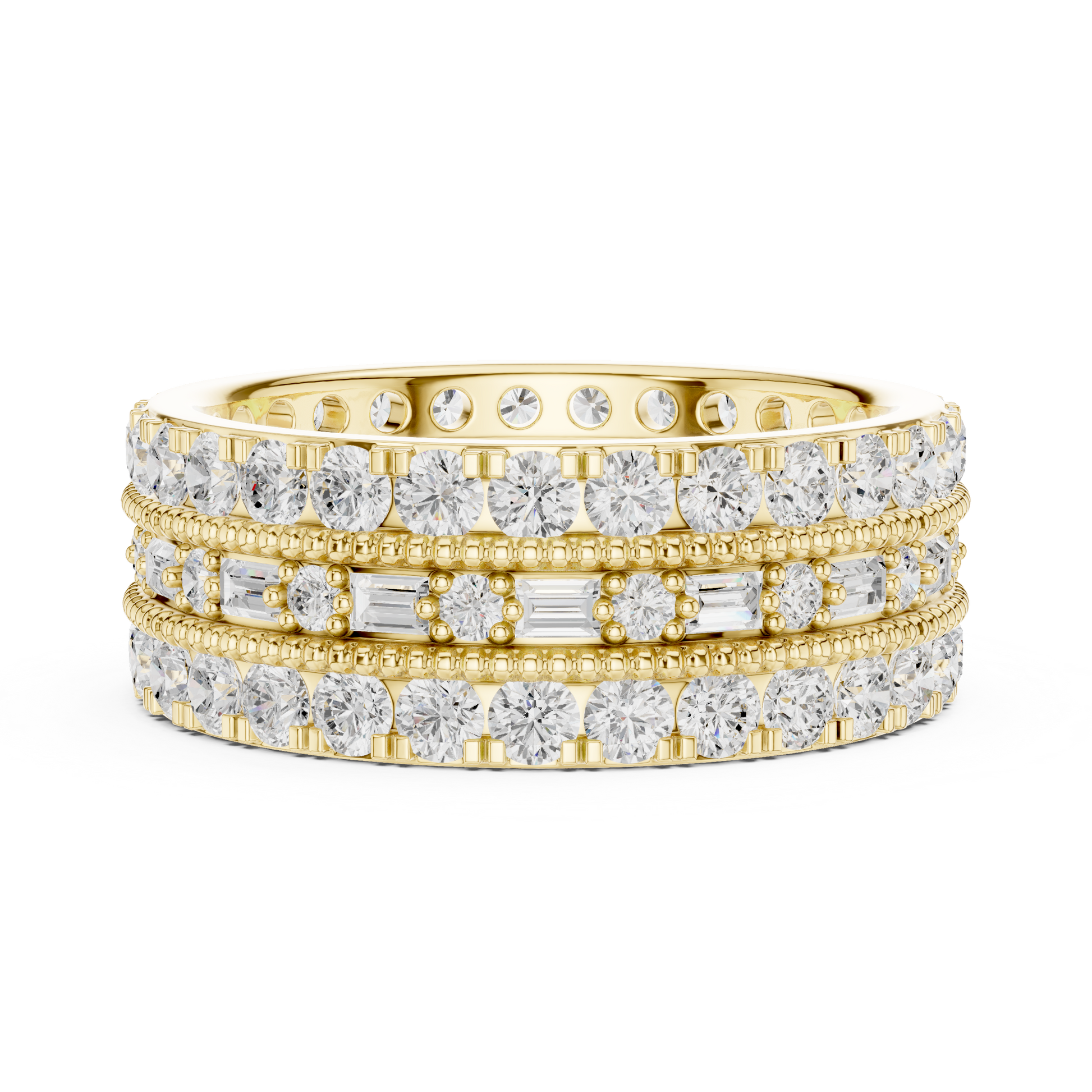 Emerald Round Cut Lab Grown Diamond Ring in Yellow Gold