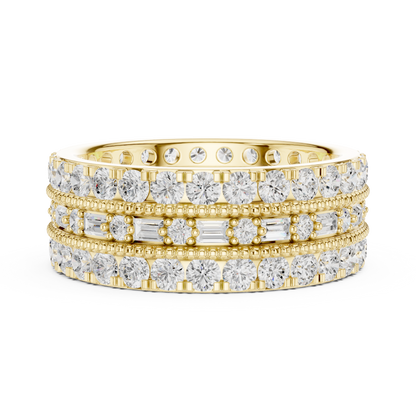 Emerald Round Cut Lab Grown Diamond Ring in Yellow Gold