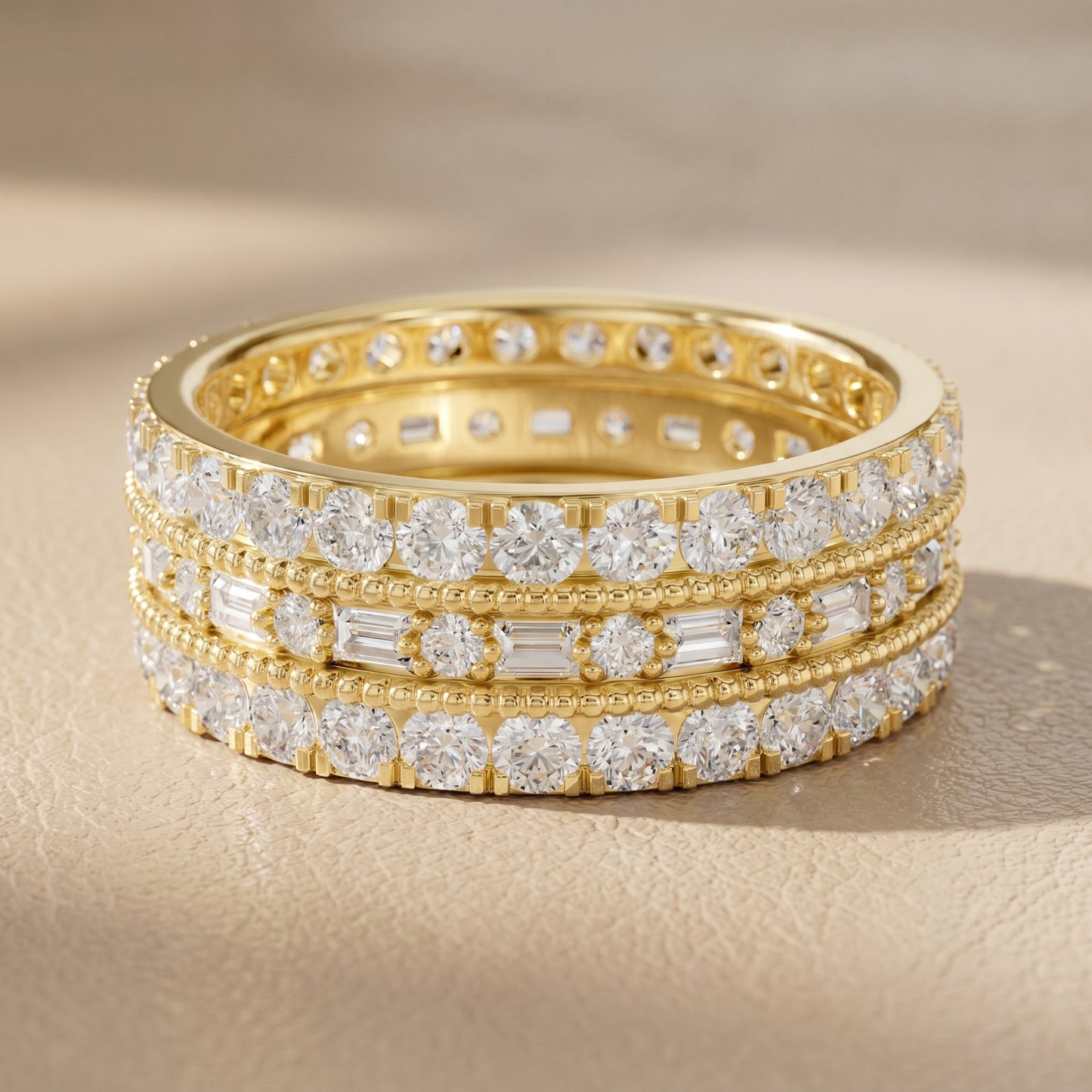 Emerald Round Cut Lab Grown Diamond Ring in Yellow Gold