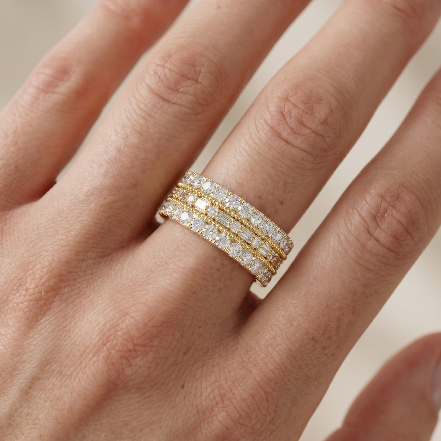 Emerald Round Cut Lab Grown Diamond Ring in Yellow Gold