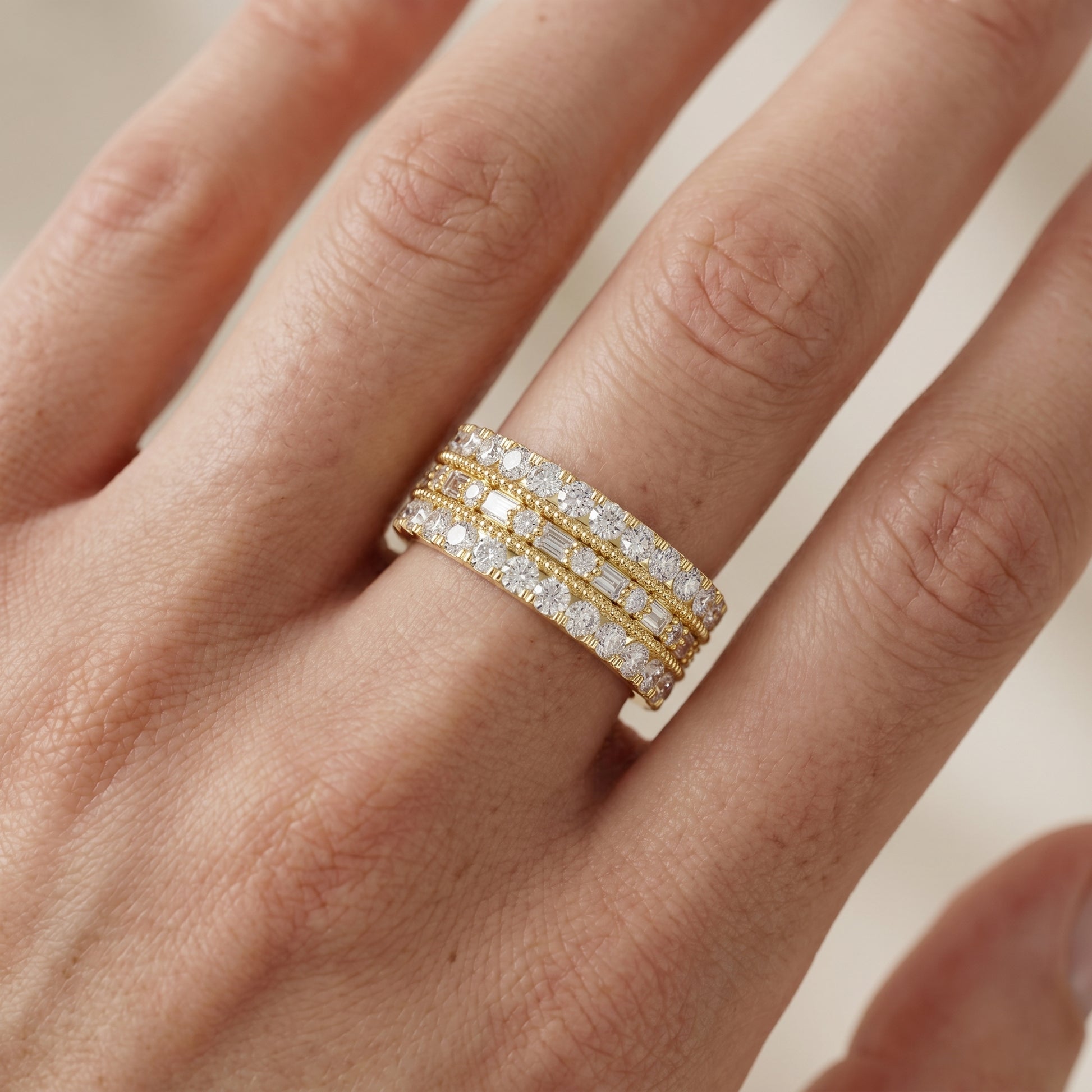 Emerald Round Cut Lab Grown Diamond Ring in Yellow Gold