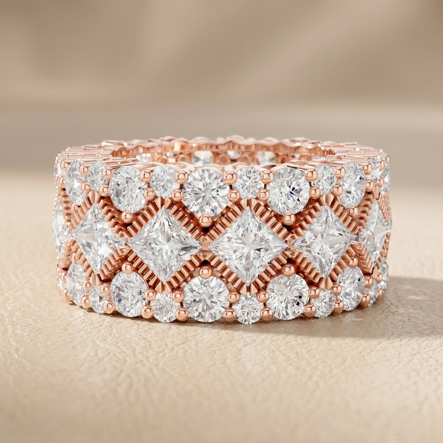 Princess Round Cut Lab Grown Diamond Ring in Rose Gold