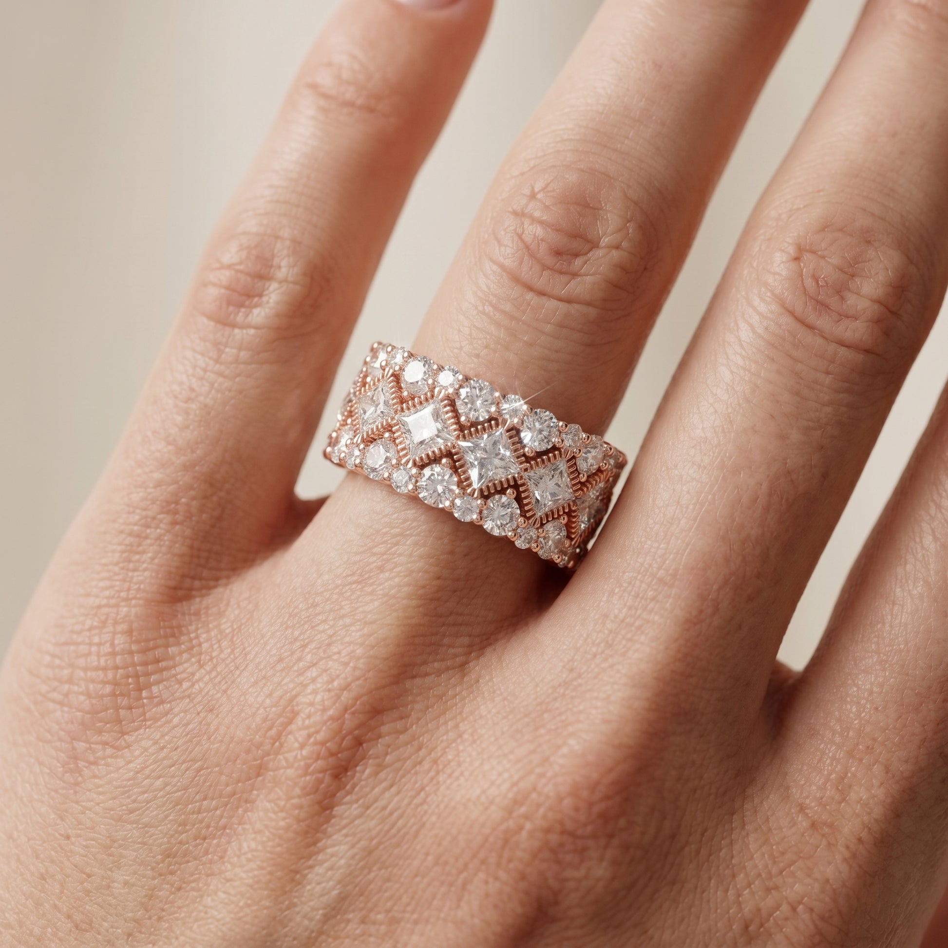 Princess Round Cut Lab Grown Diamond Ring in Rose Gold