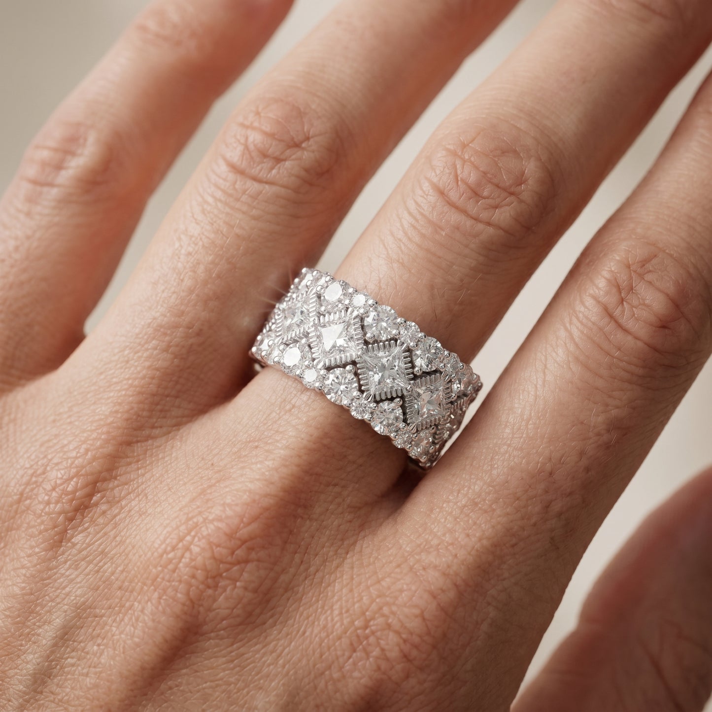 Princess Round Cut Lab Grown Diamond Ring in White Gold