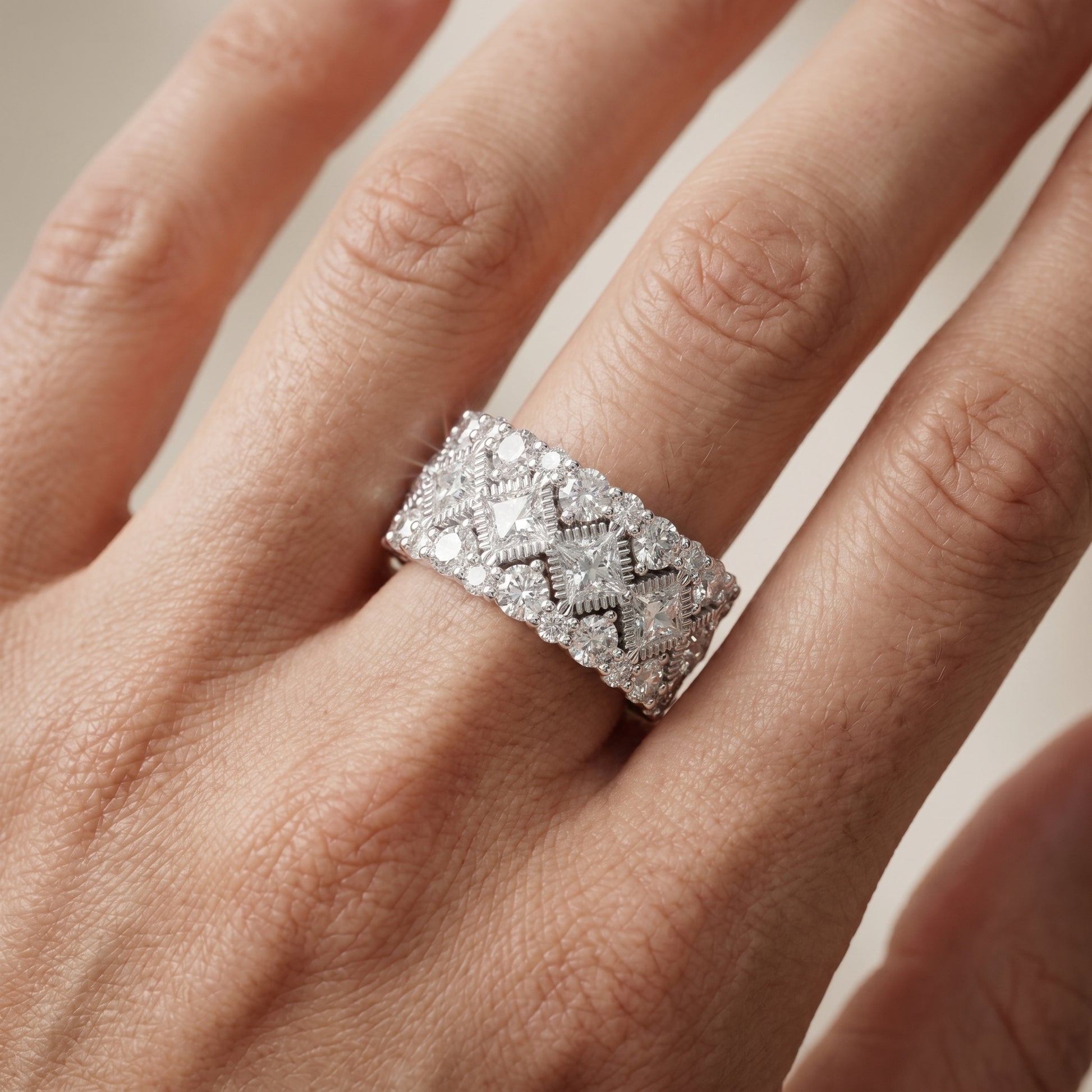 Princess Round Cut Lab Grown Diamond Ring in Silver
