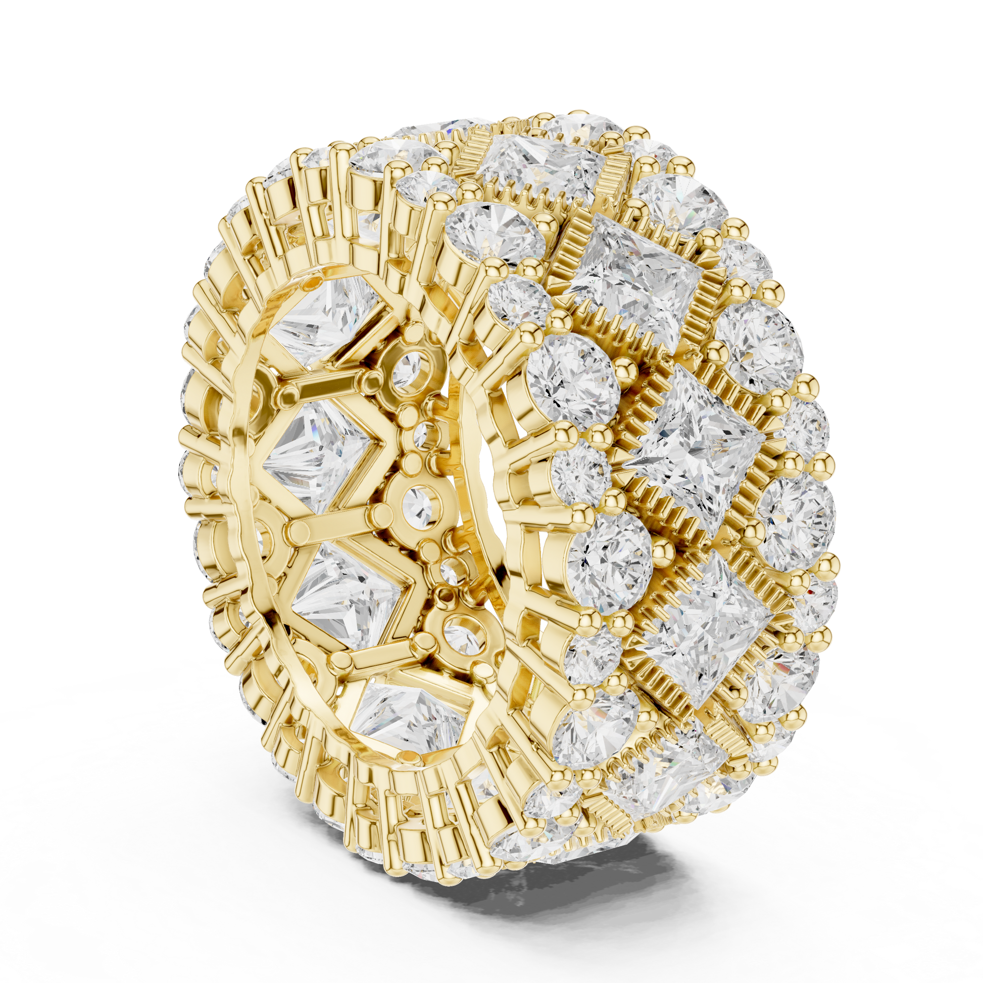 Princess Round Cut Lab Grown Diamond Ring in Yellow Gold